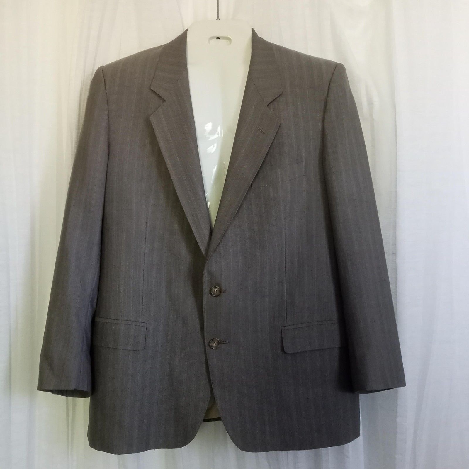 Eduardo De Simone Italy SZ 43 Wool Sport Coat Suit Jacket Stripe Tan Gray Blue