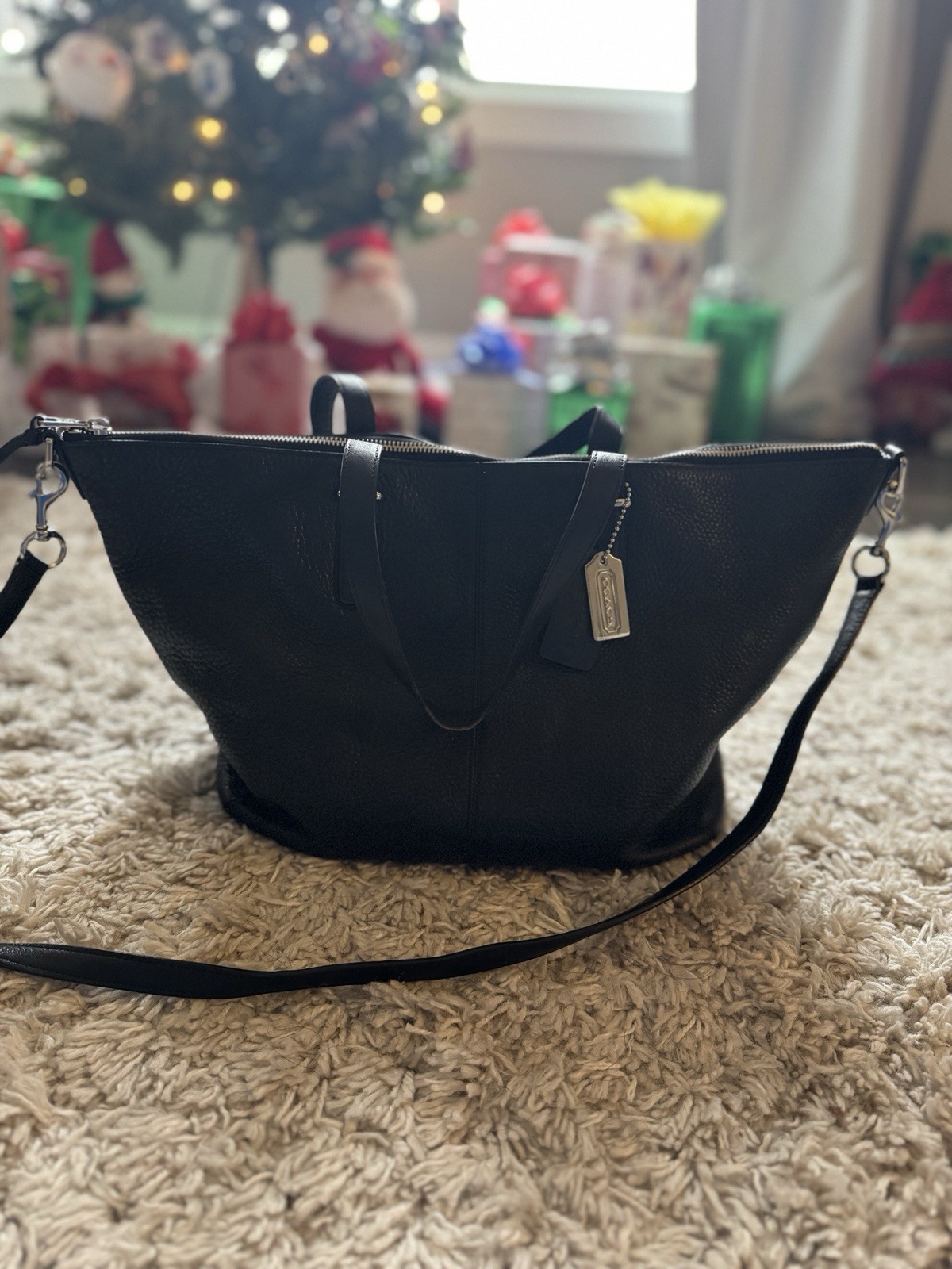 Coach Women’s Black Pebbled Satchel Top Handle Zip, Detachable Crossbody Strap