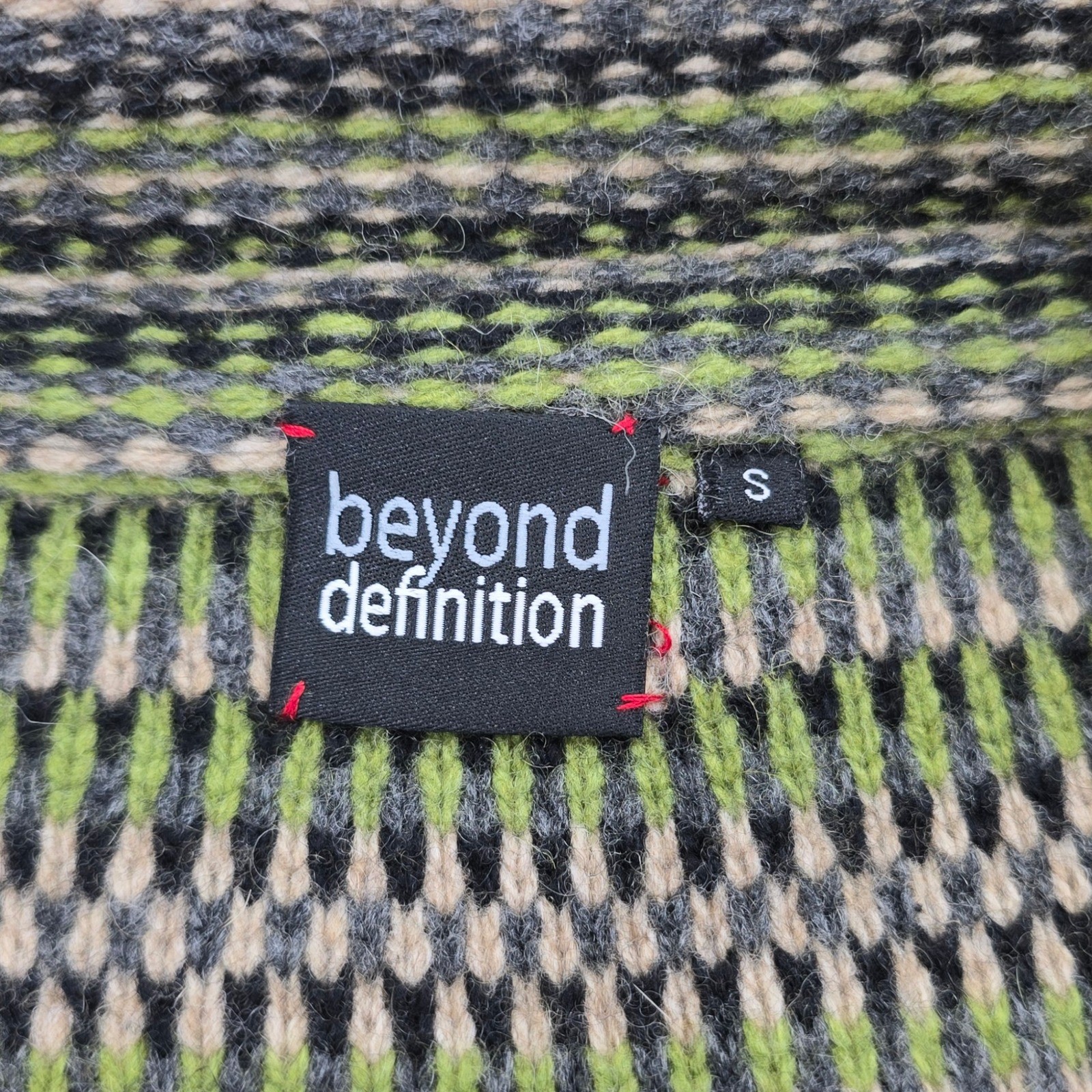 Beyond Definition Wool Blend Striped Mock Neck Cardigan Sweater Green Grey S