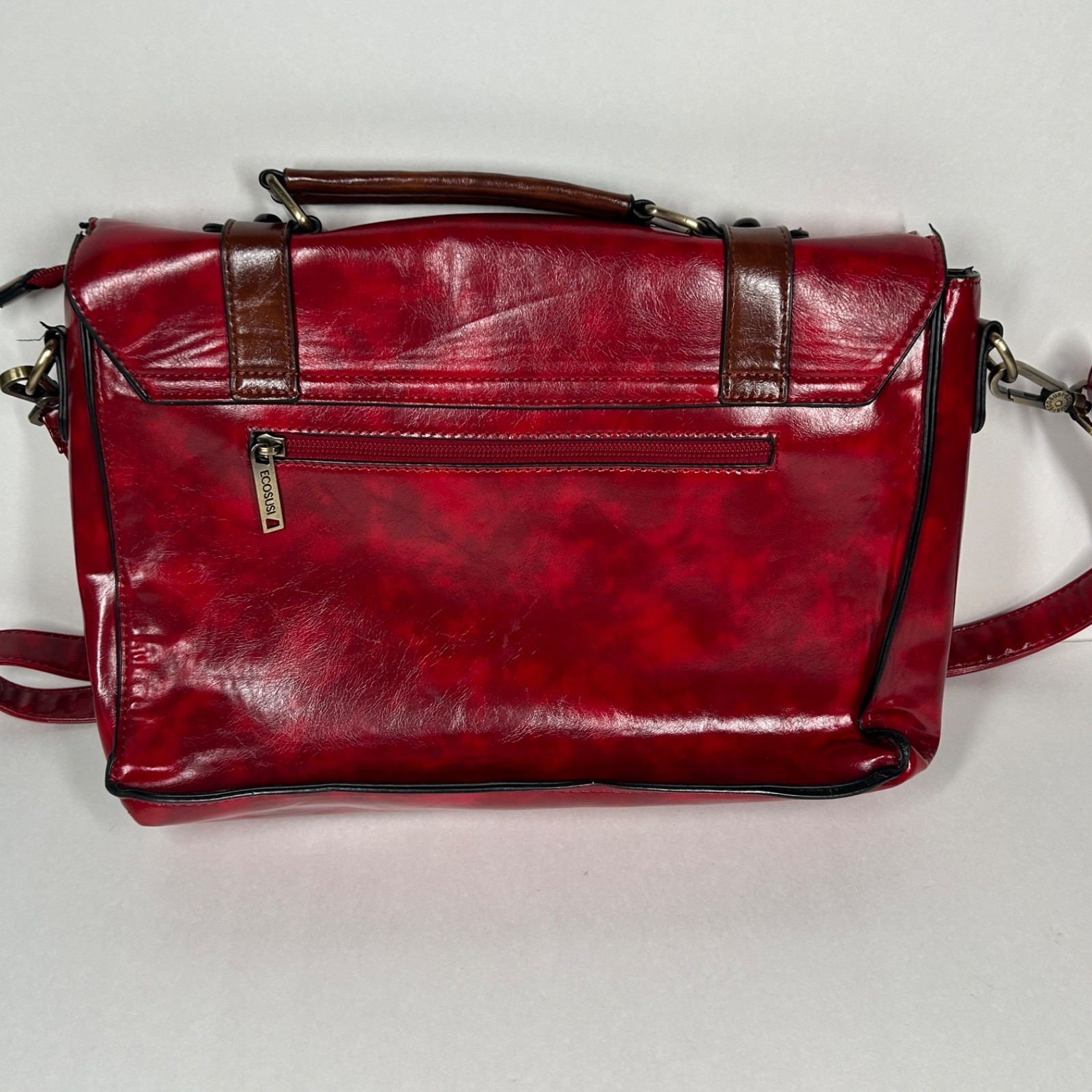 Ecosusi Messenger Bag Red Brown Faux PU Leather Bow Collegiate Crossbody Satchel