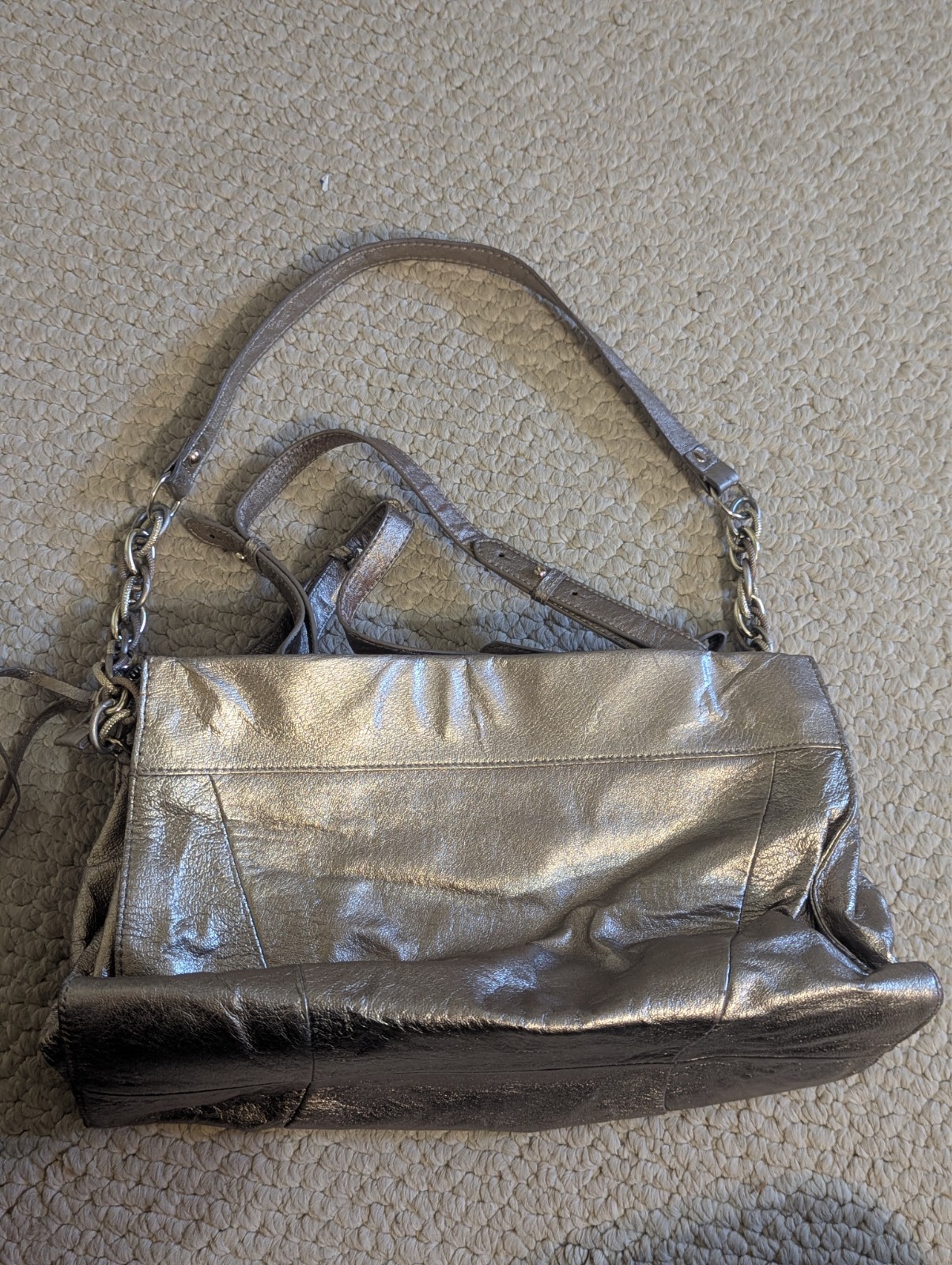 Elliott Lucca Leather Roma Leather Satchel Shoulder Handbag Metallic + Strap