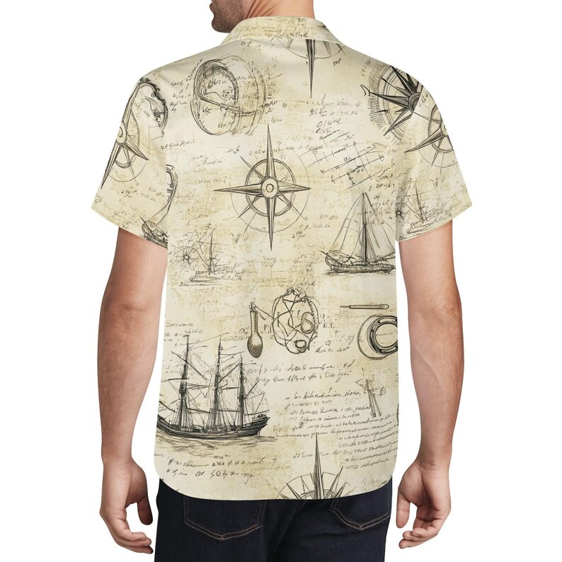 Vintage Map Sailboat Nautical Hawaiian Shirt