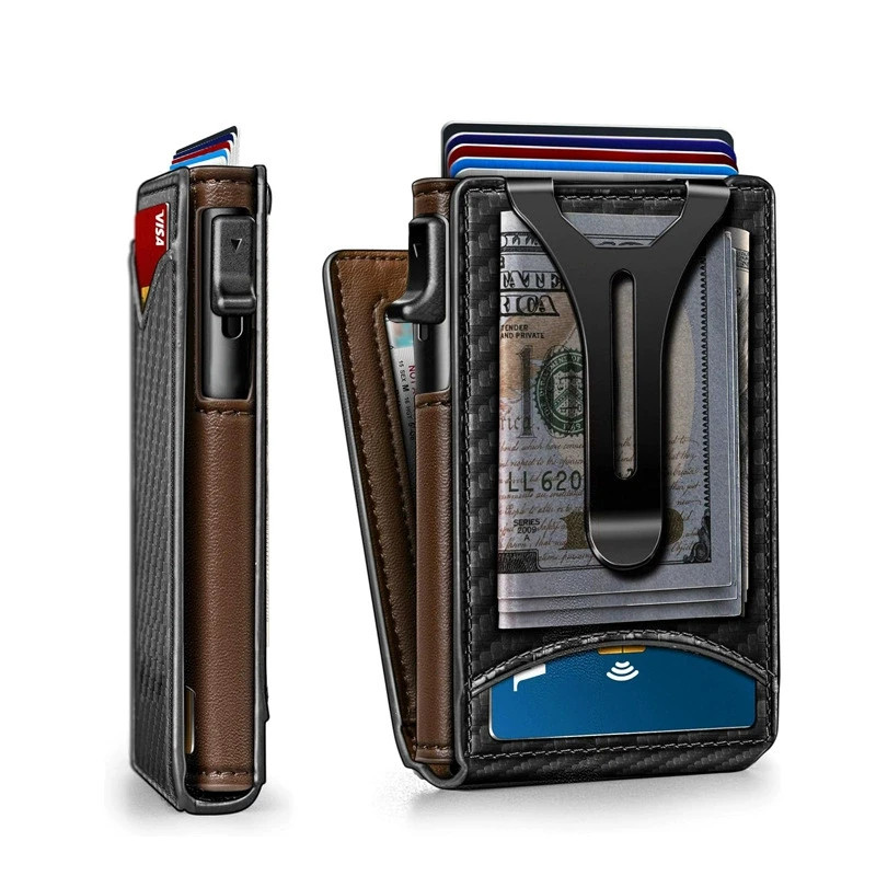 Slim PU Leather Credit Card Holder RFID Blocking Smart Wallets with Money Clip
