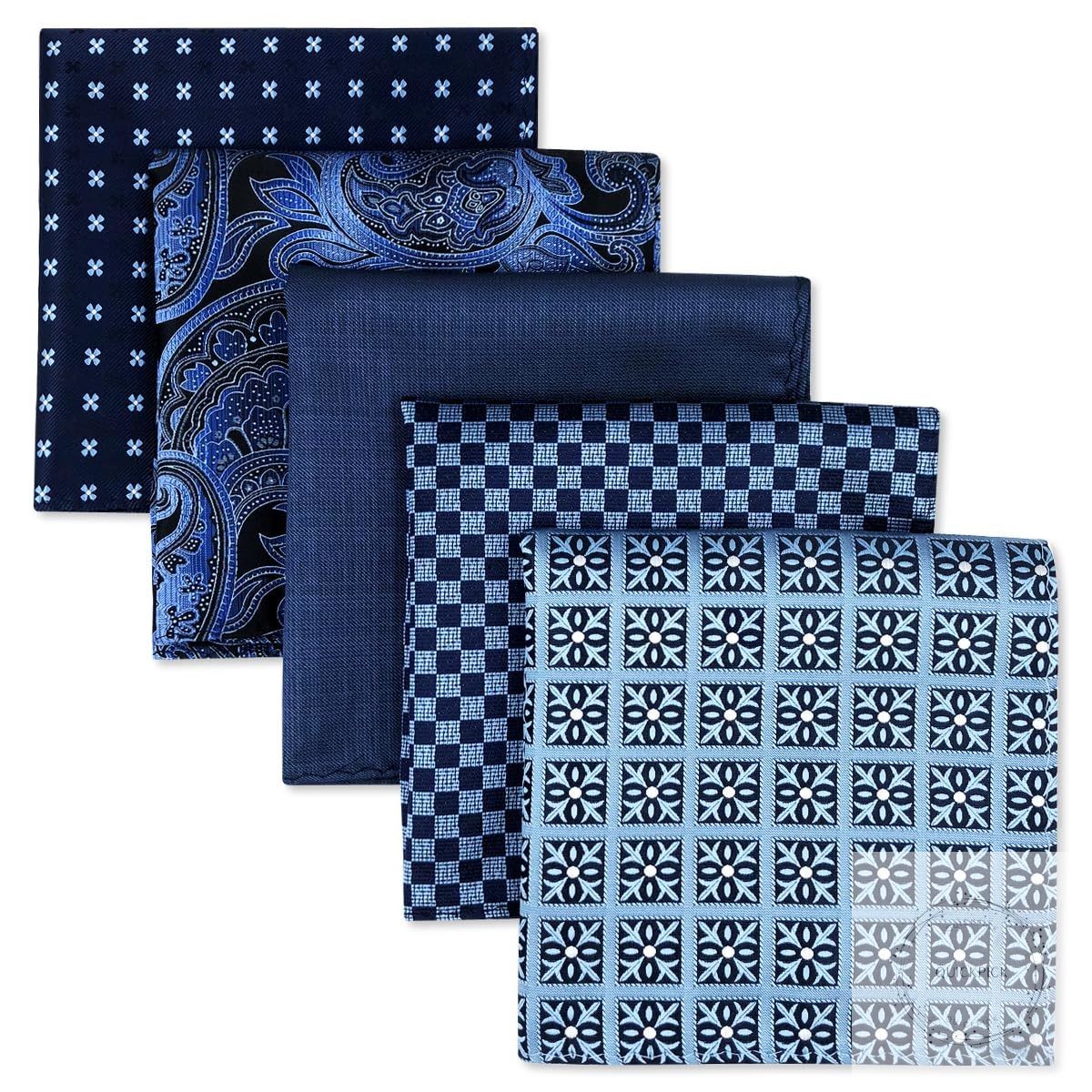 5 Pieces Assorted Mens Silk Pocket Square Handkerchiefs Set Lot