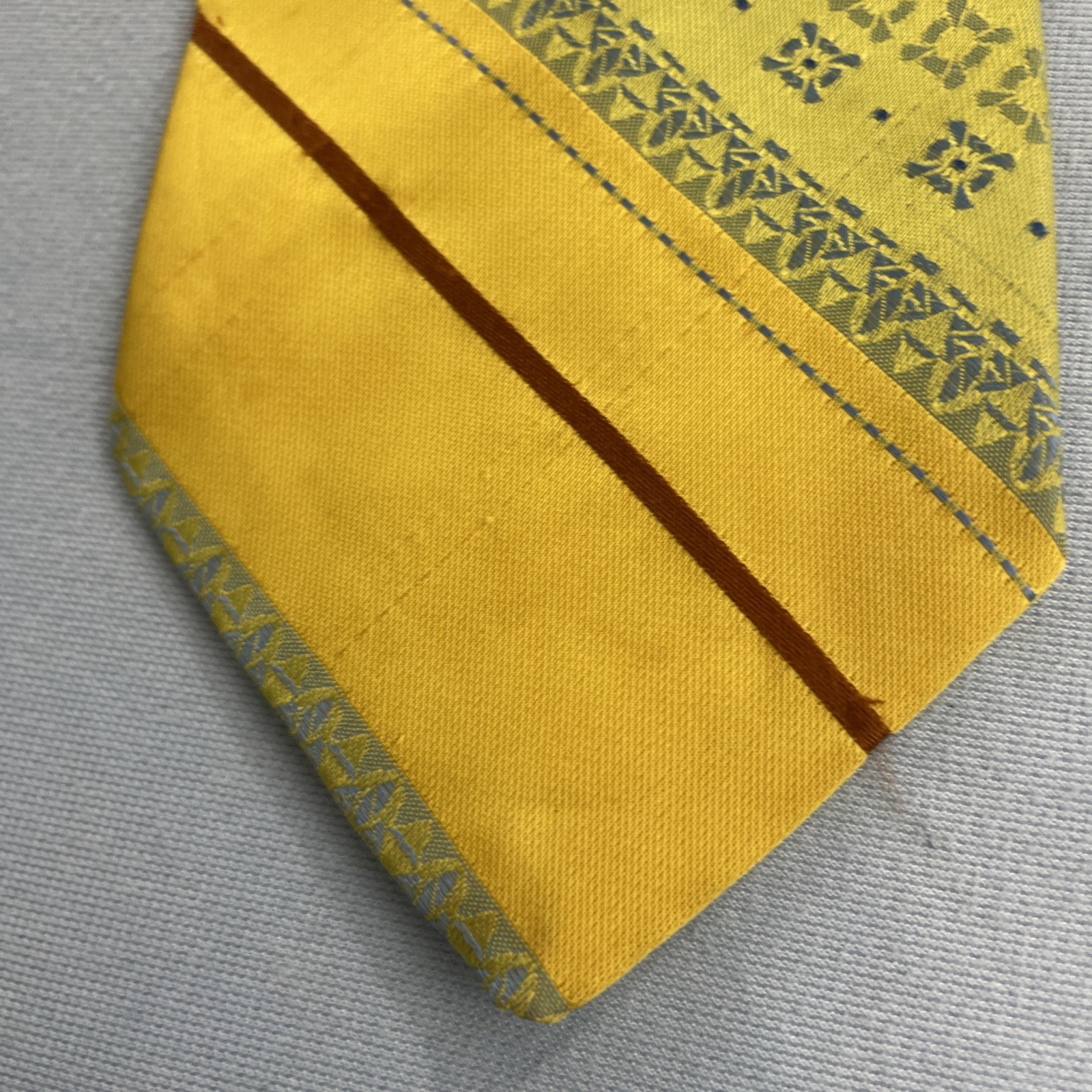 vtg 70s Trevira Cornel Swing Tie Southwest Rockabilly Stripe Yellow Green 4×57