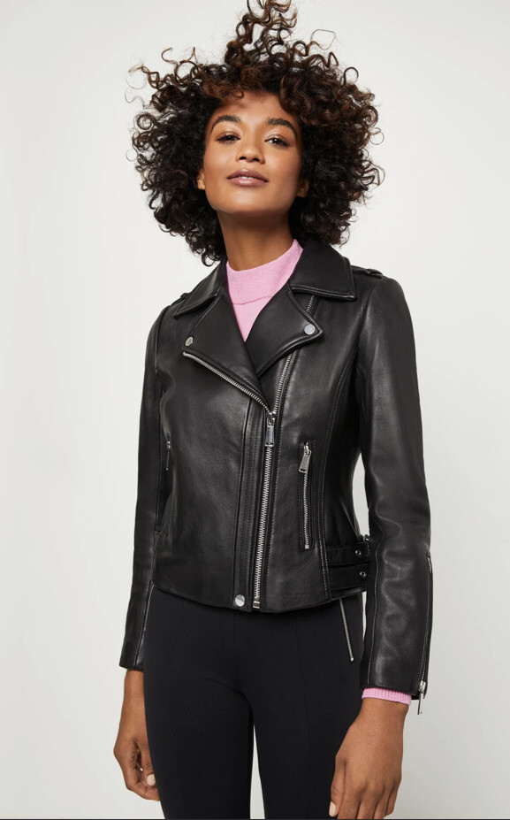 NWT BCBGeneration Women’s Black Leather Moto Zip Jacket $348 SZ S