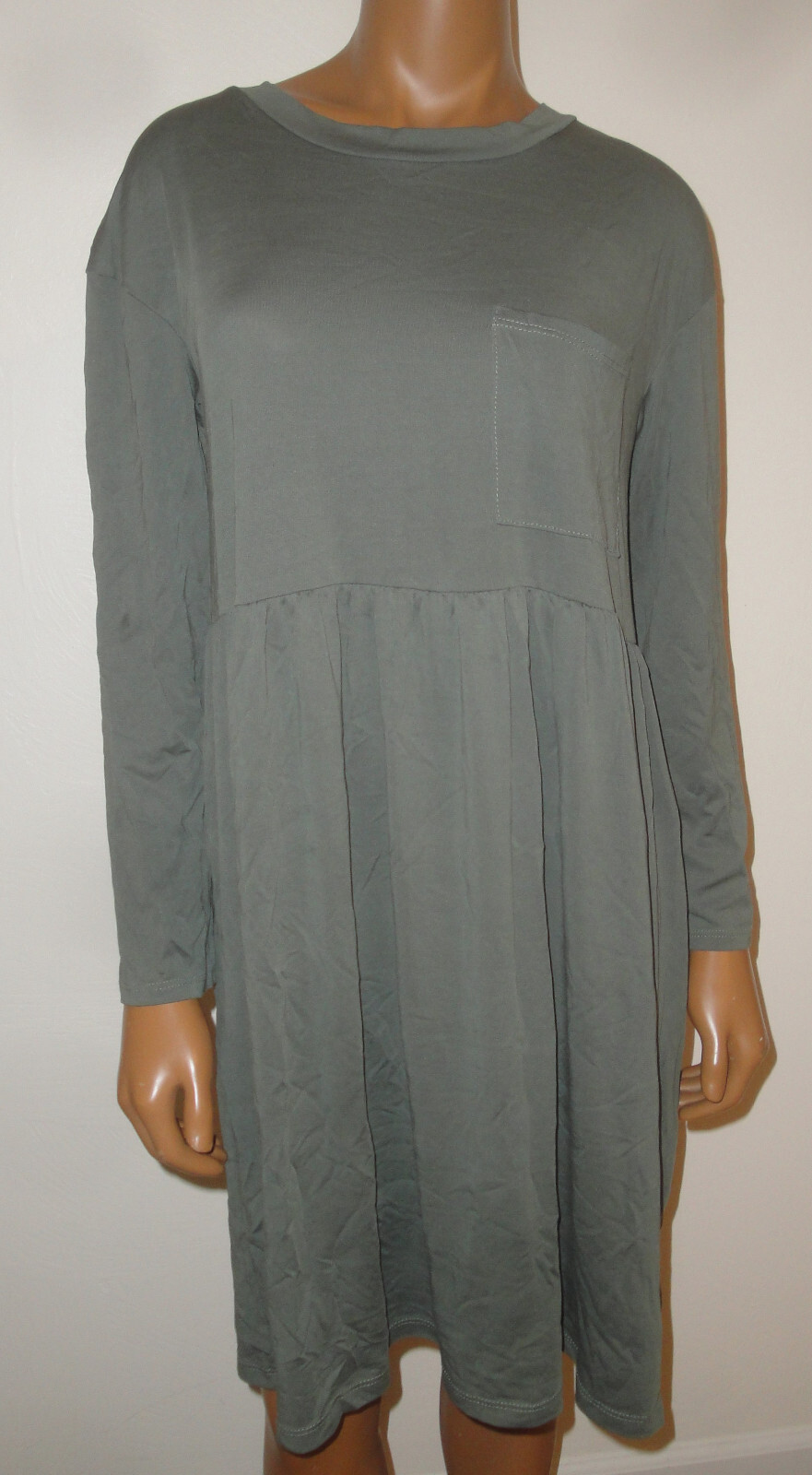 LIME N’ CHILI Casual Shirt Dress,Stretchy,Silky Stretch,Pocket,Olive Green,M