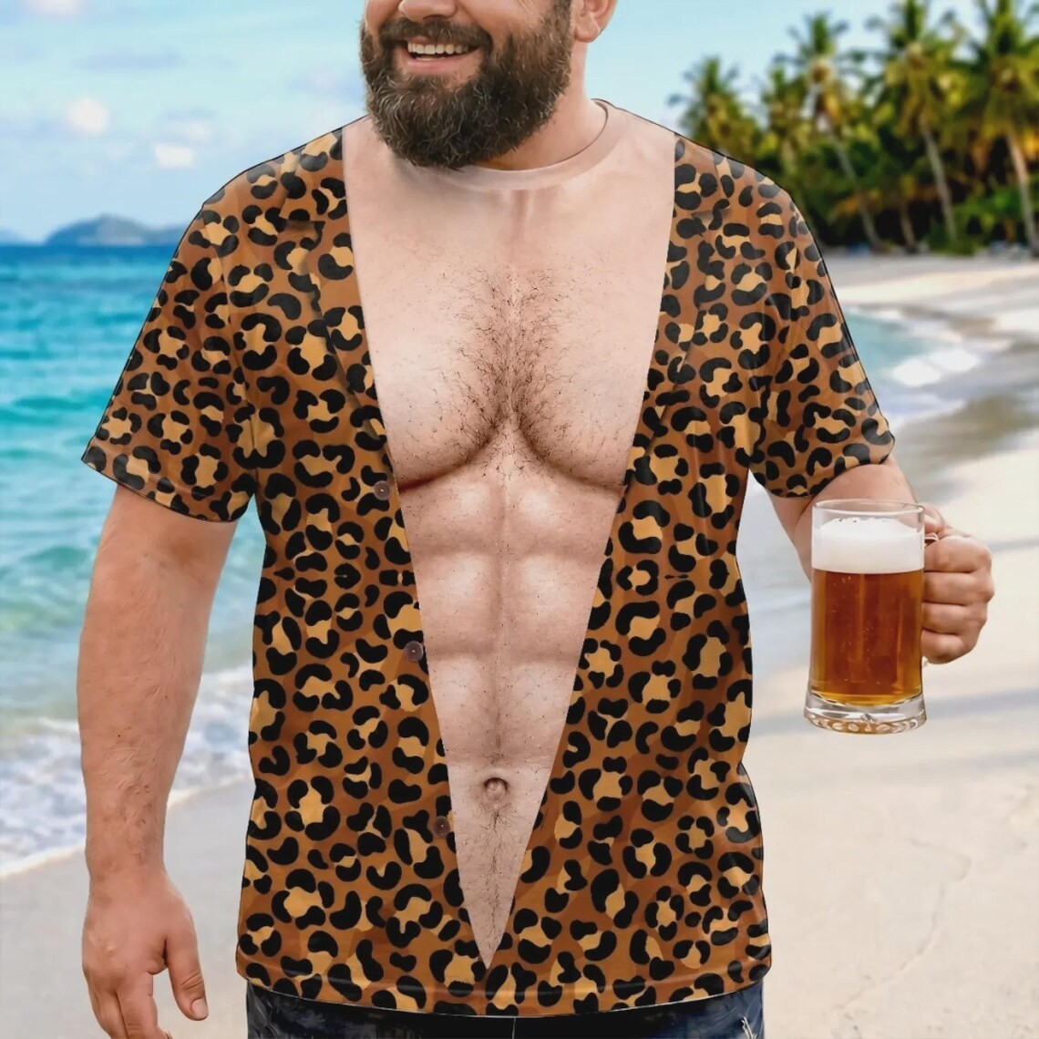 3D Hairy Body 6 Pack ABS Fake Captain Uniform Nautical Funny T-Shirt Size S-5XL