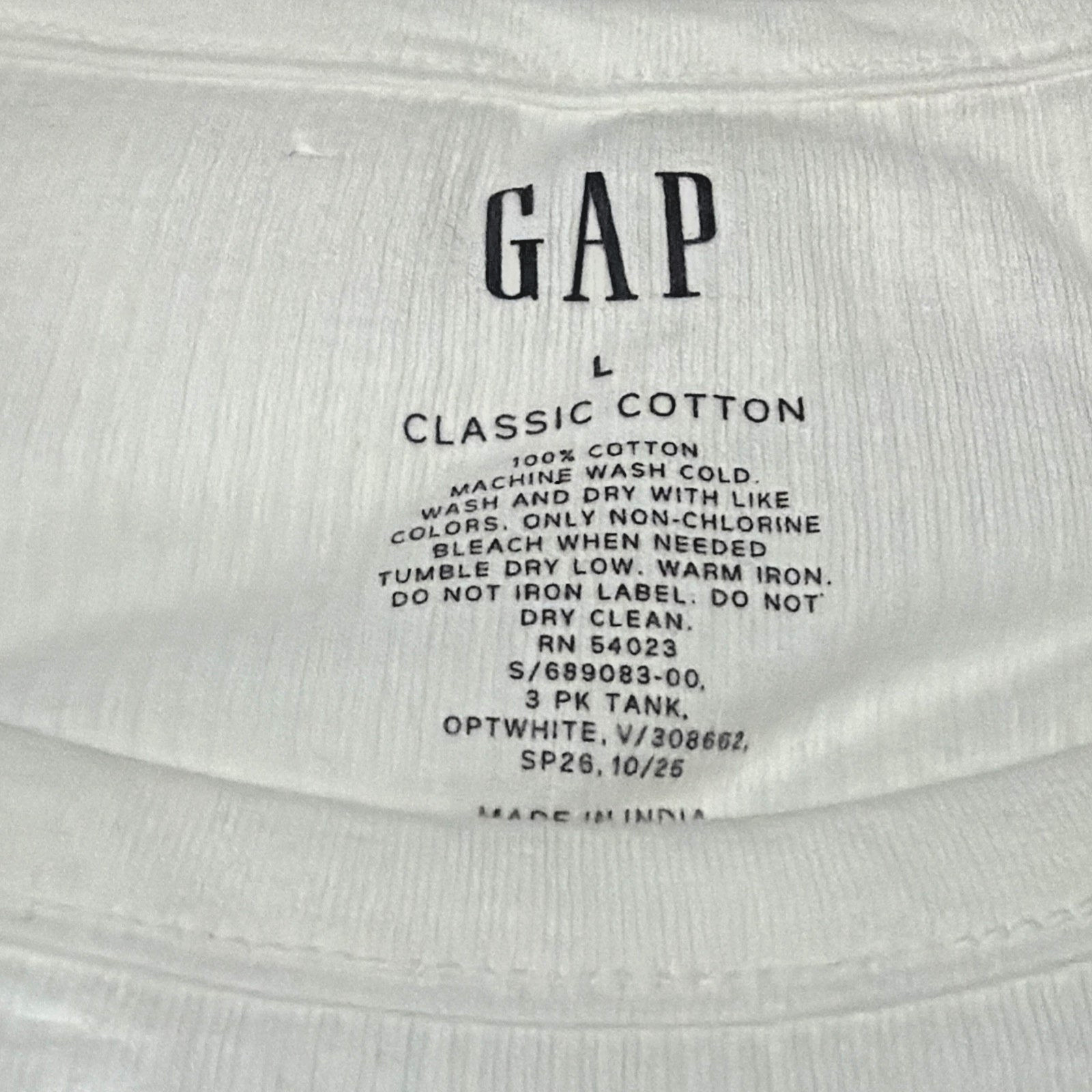 Gap Tank Tops Mens Large White 3 Pack Cotton Rib Undershirt Longer New $45 MSRP