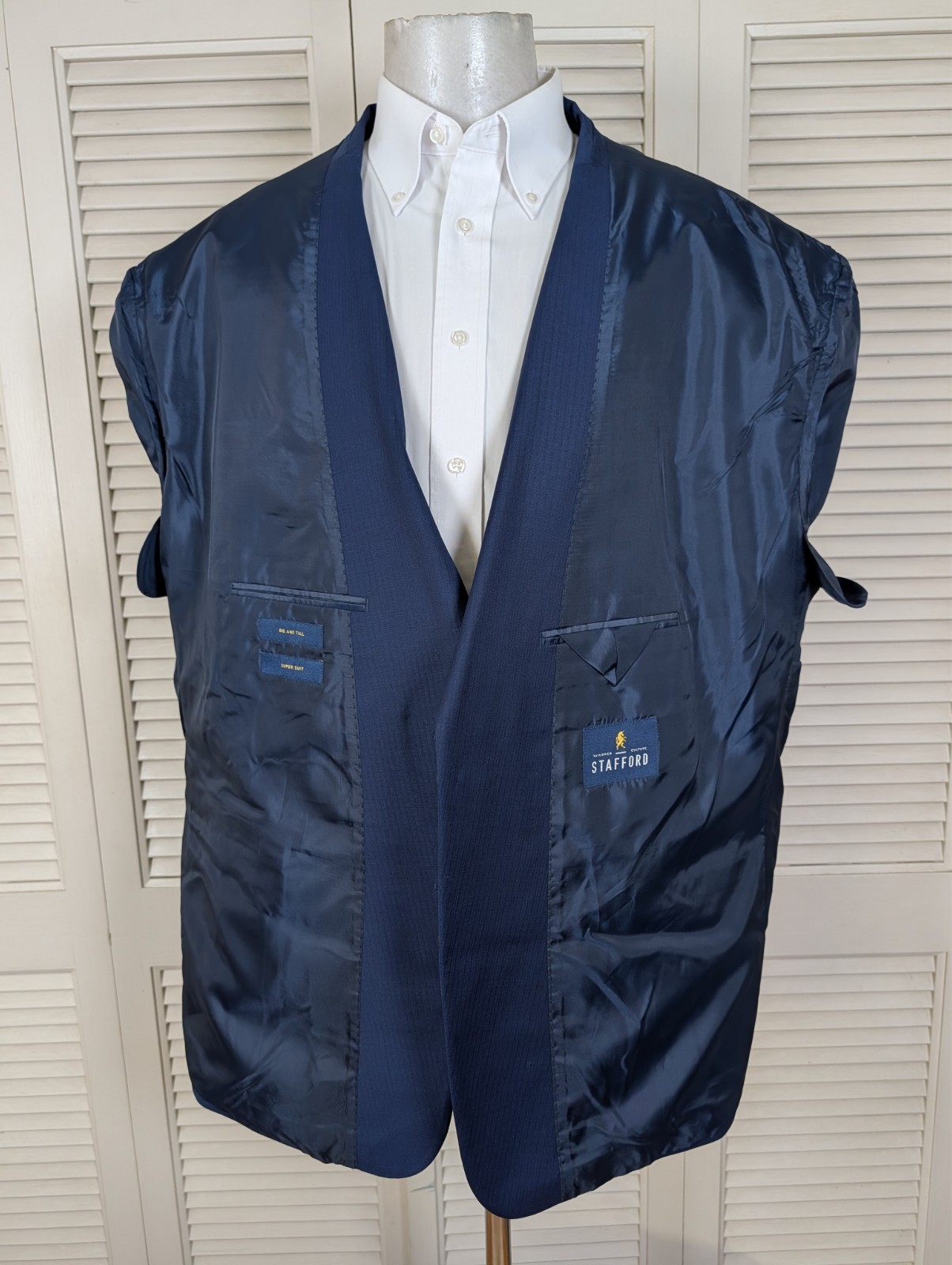 Stafford 2 Piece suit Mens 56R Pants 56×28 Big And Tall Super Suit Solid Blue