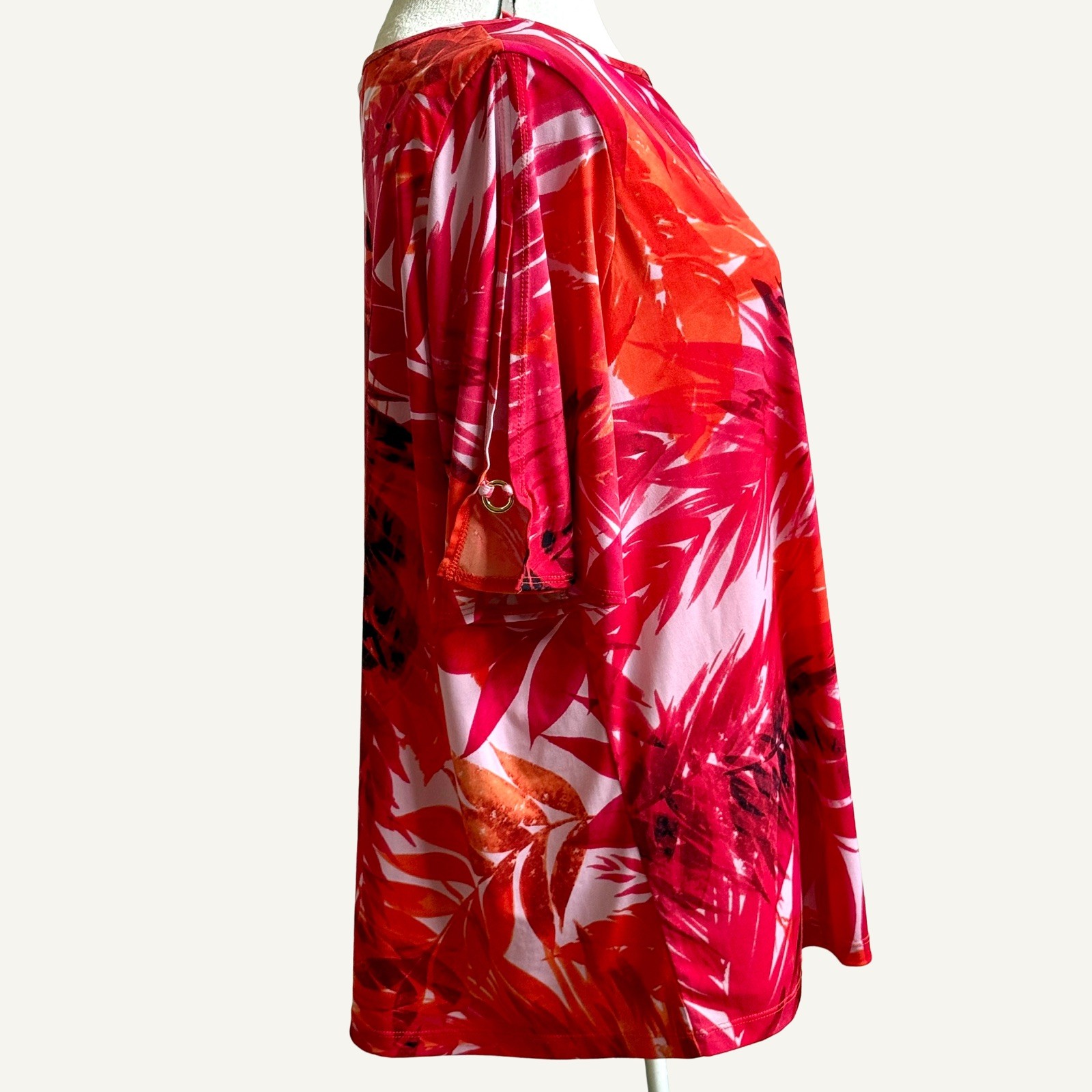 SUSAN GRAVER 2X Tropical Floral Tunic Top Liquid Knit Pink Orange Plus Size