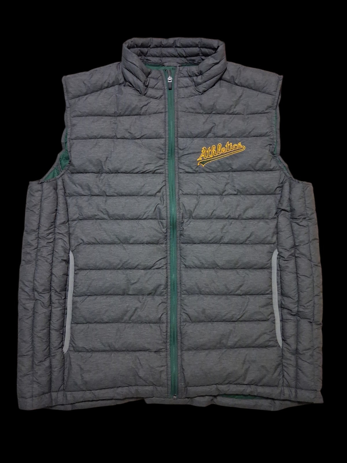 Oakland Athletics A’s MLB Puffer Vest Men’s Large Gray Green Carl Banks