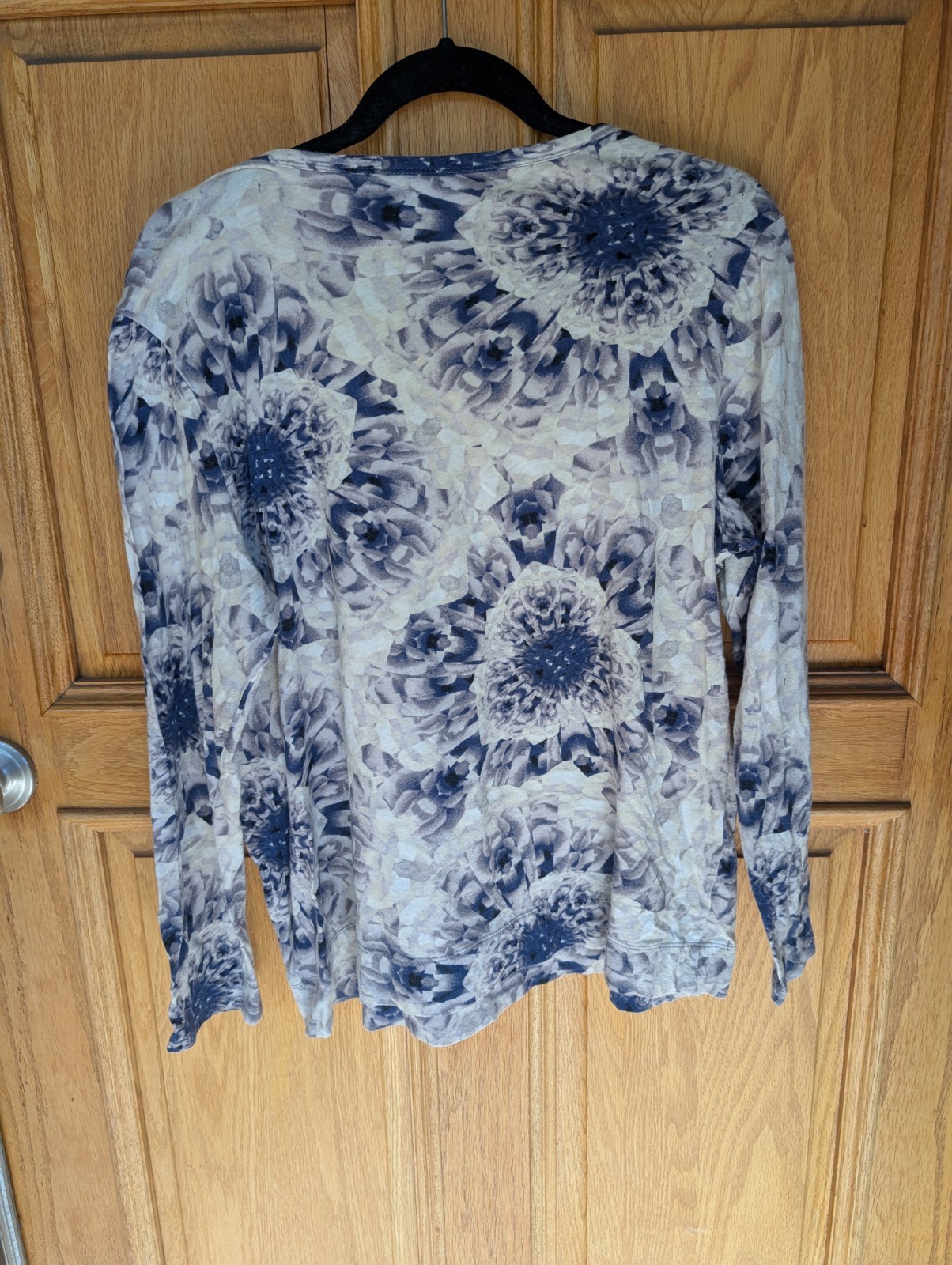 Simply Vera Vera Wang Purple Beige Floral Long Sleeve Round Neck Blouse XL
