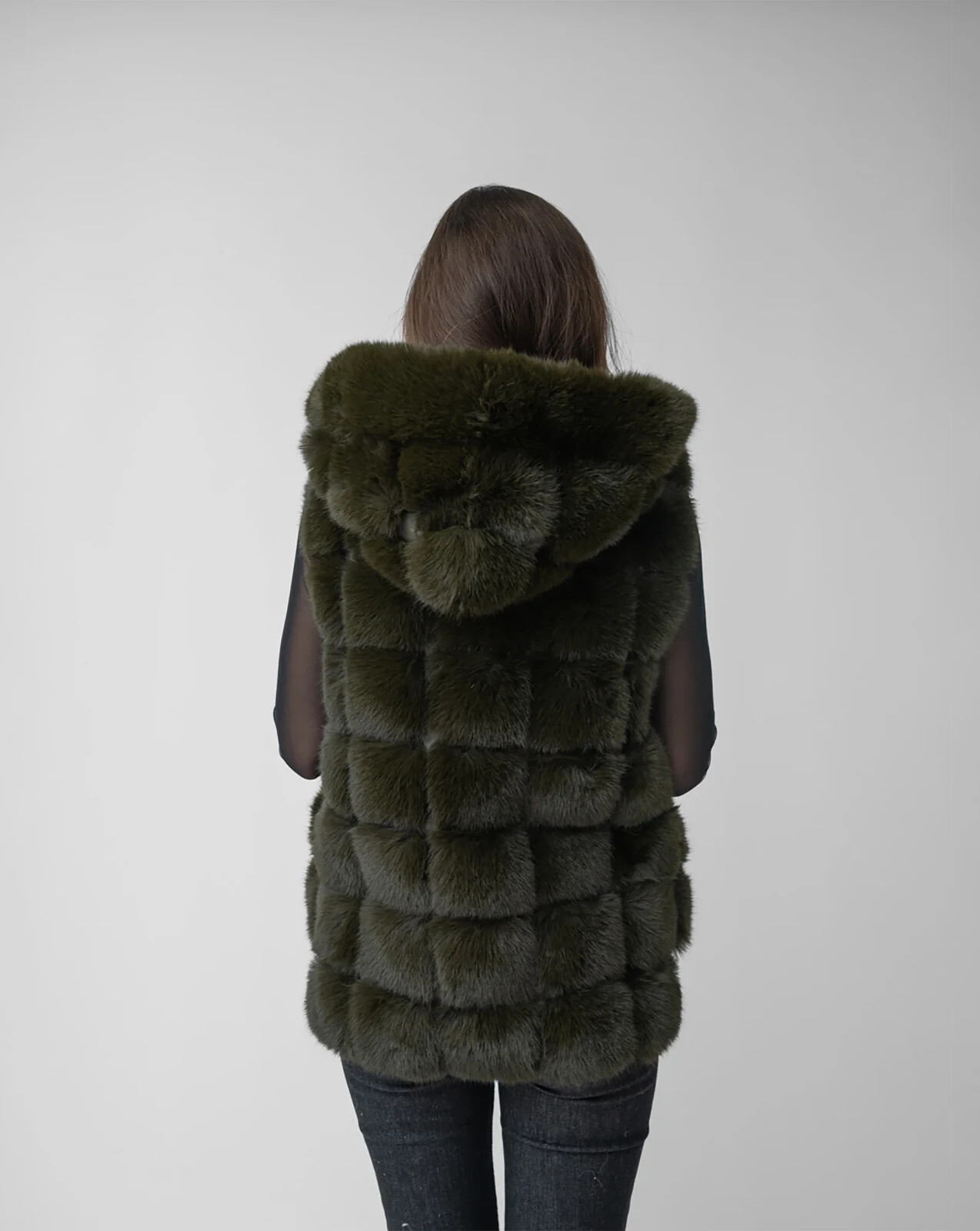 [Adrienne Landau] Faux Fur & Faux Leather Hooded Vest – New – Released 2025