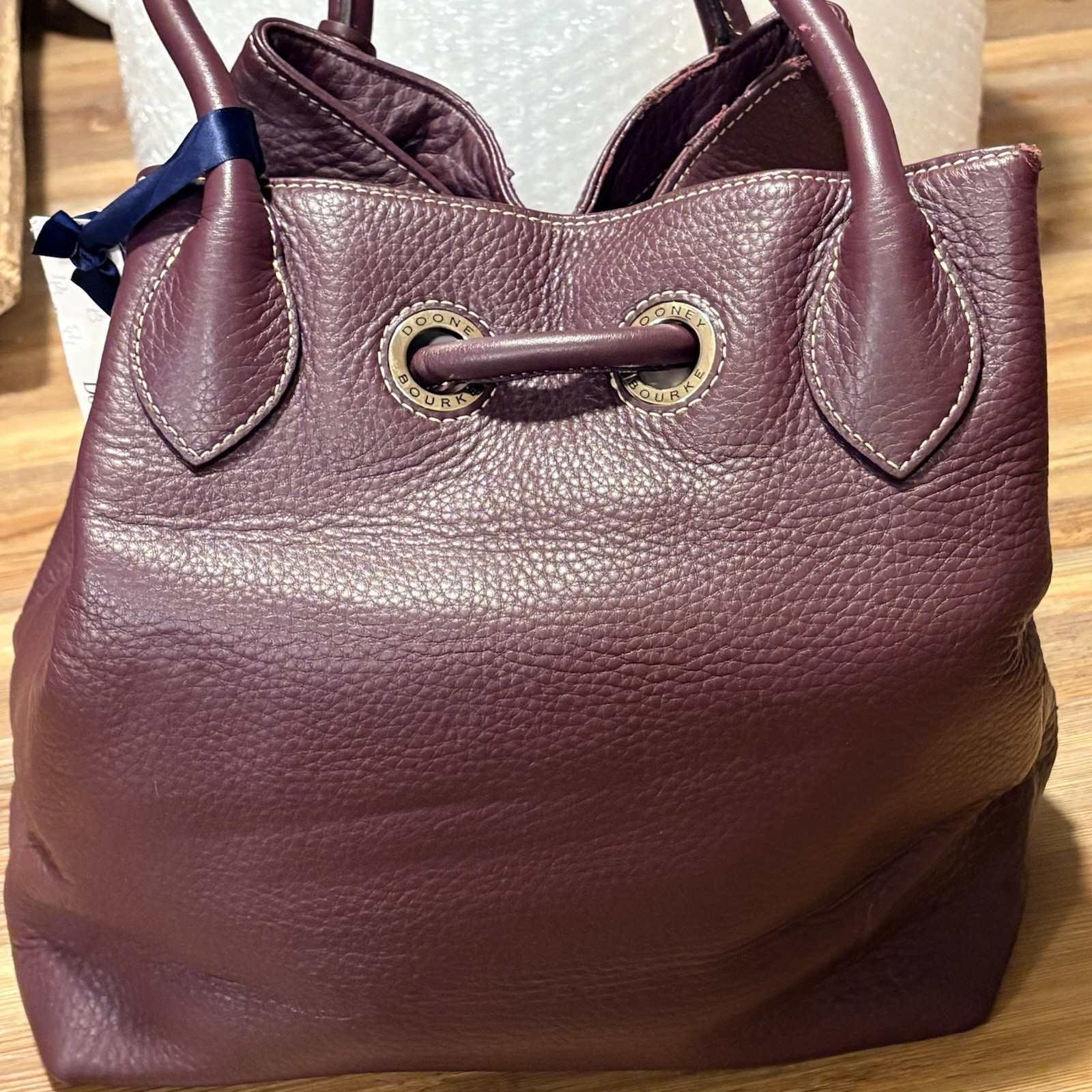 NWT Dooney & Bourke Handle Grommet Drawstring Bag Grape Purple Leather 2P770 GP