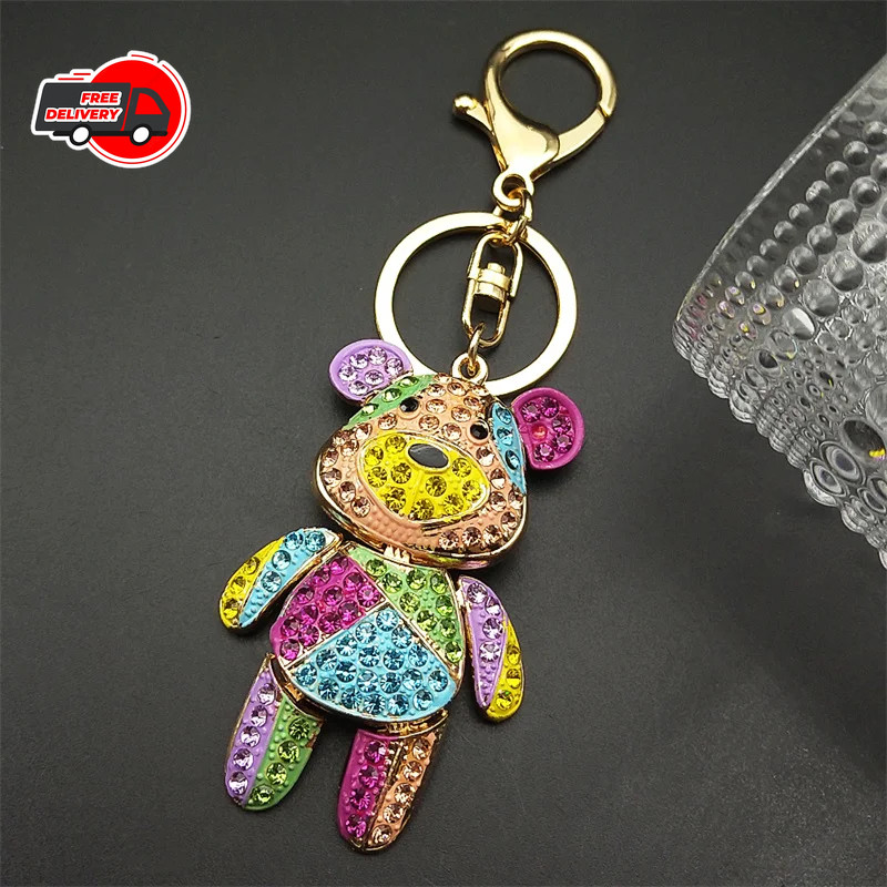 Cute Sweet Colorful Full Crystal Big Bear Key Chain Alloy Rhinestone Fashion Bag