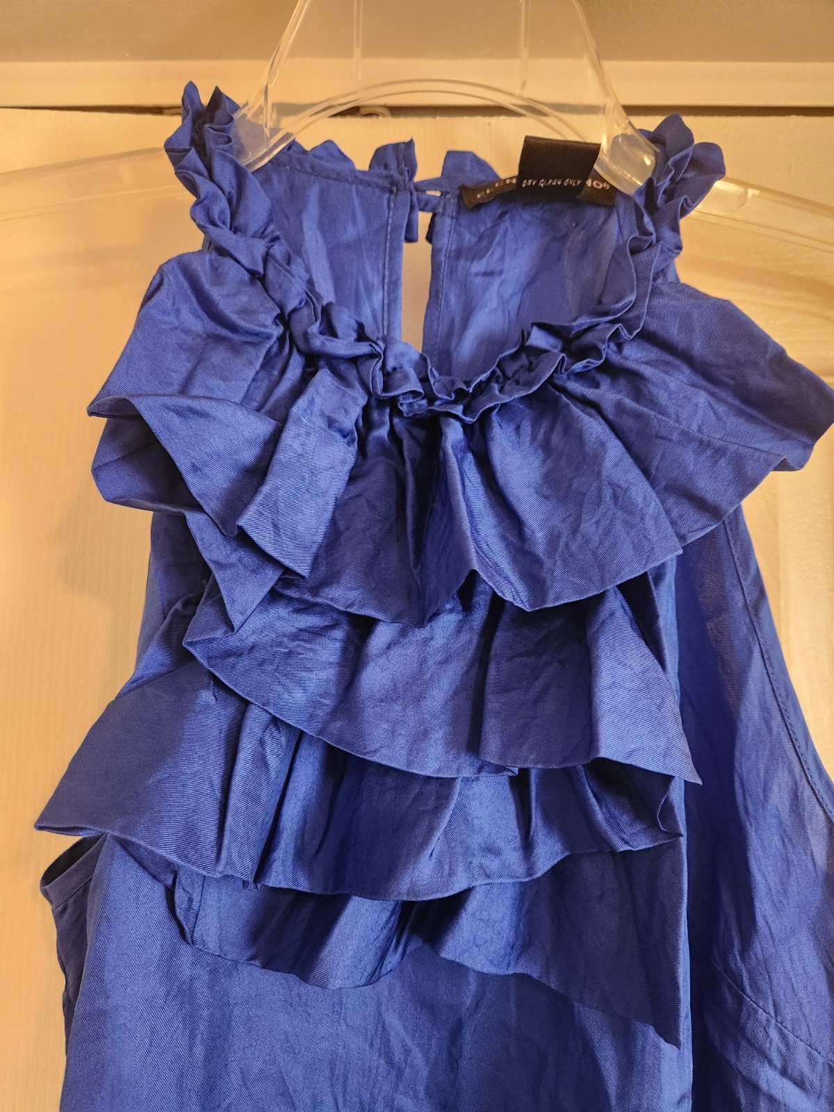 Elena Solano Womens Blue 100% Silk Pleated Ruffle Neck Blouse Size M