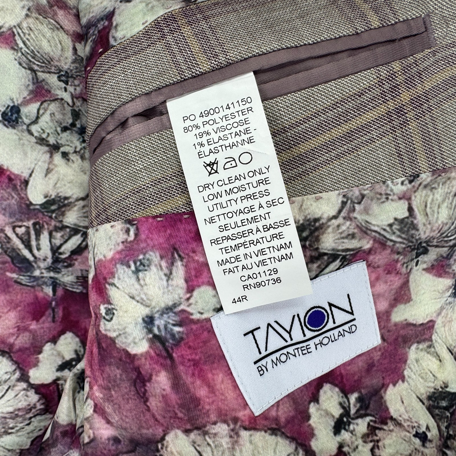 Tayion Mens Agordy Regular Fit Plaid Suit Jacket Tan Red 44R