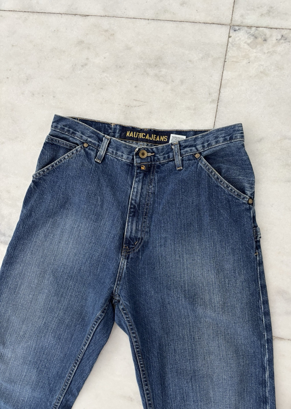90s Nautica Jeans Cargo Pocket Baggy Blue Skater Men 33X34 Grunge Skater Hip Hop