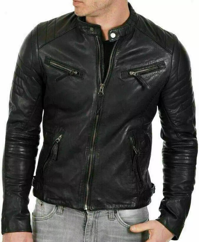 Men’s Slim Fit Leather Jacket Biker Motorcycle Real Lambskin Fashion Jacket