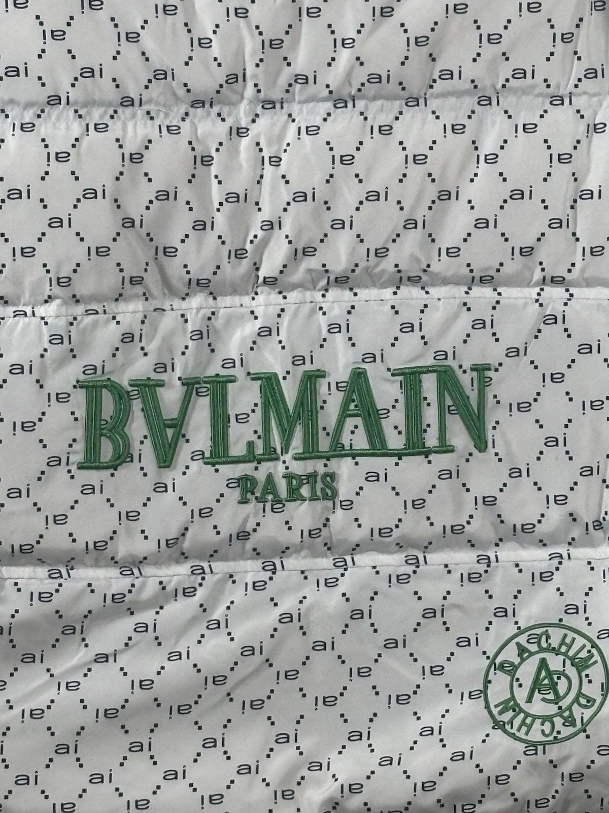 More Than I Am Logo Print Quilted White Green Puffer Jacket Zip Button Women M