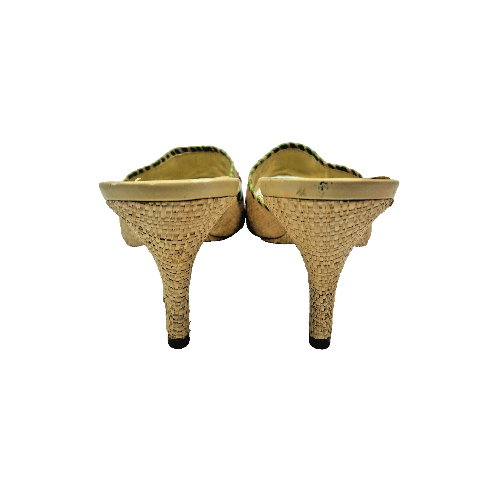 NEW Apostrophe Wedge Summer Straw Sandals Embroidered Flowers Leather Size 9