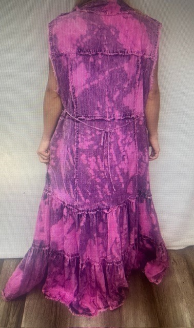 A Rare Bird Magenta Pink Tie Dye Button Down Ruffle Hem Sleeveless Maxi DressNWT