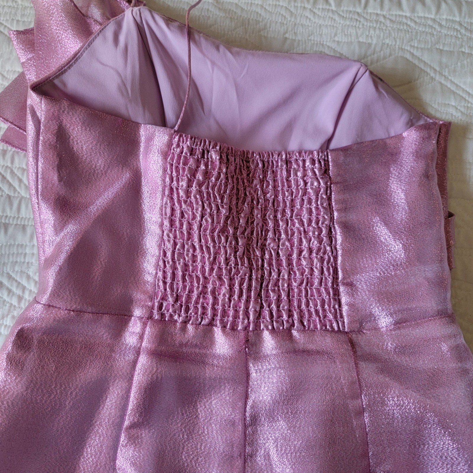 Hutch Metallic Pink One Shoulder Bow Romper Size 0 Party Cocktail Shimmer Pocket