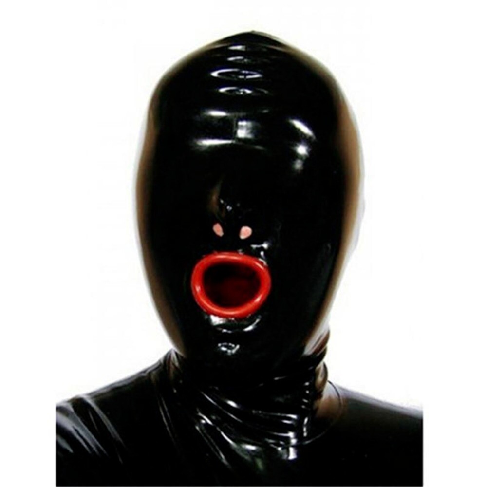 100% Latex Rubber Gummi Mask Hood Mouth Condom Party ClubWear Catsuit Costume