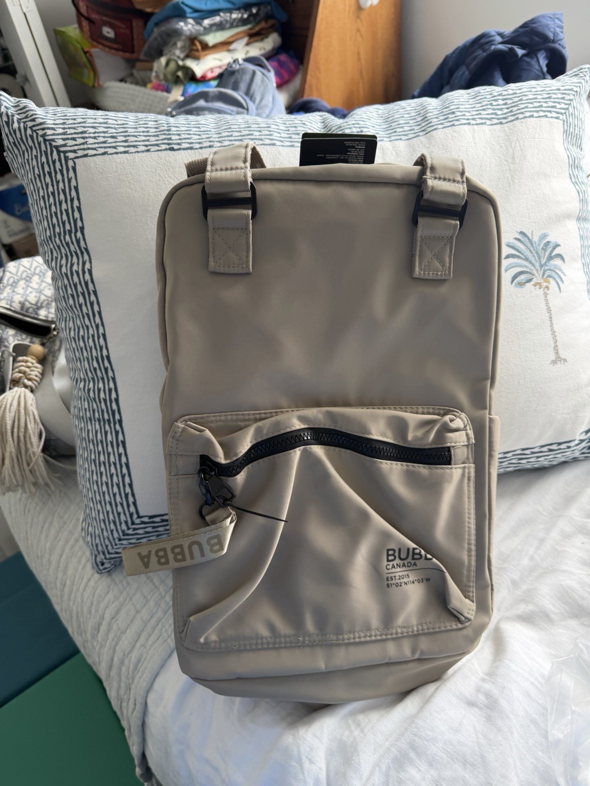 Bubba Essentials Beige Campus Backpack, Waterproof Zip, Bag Charm, Black HW