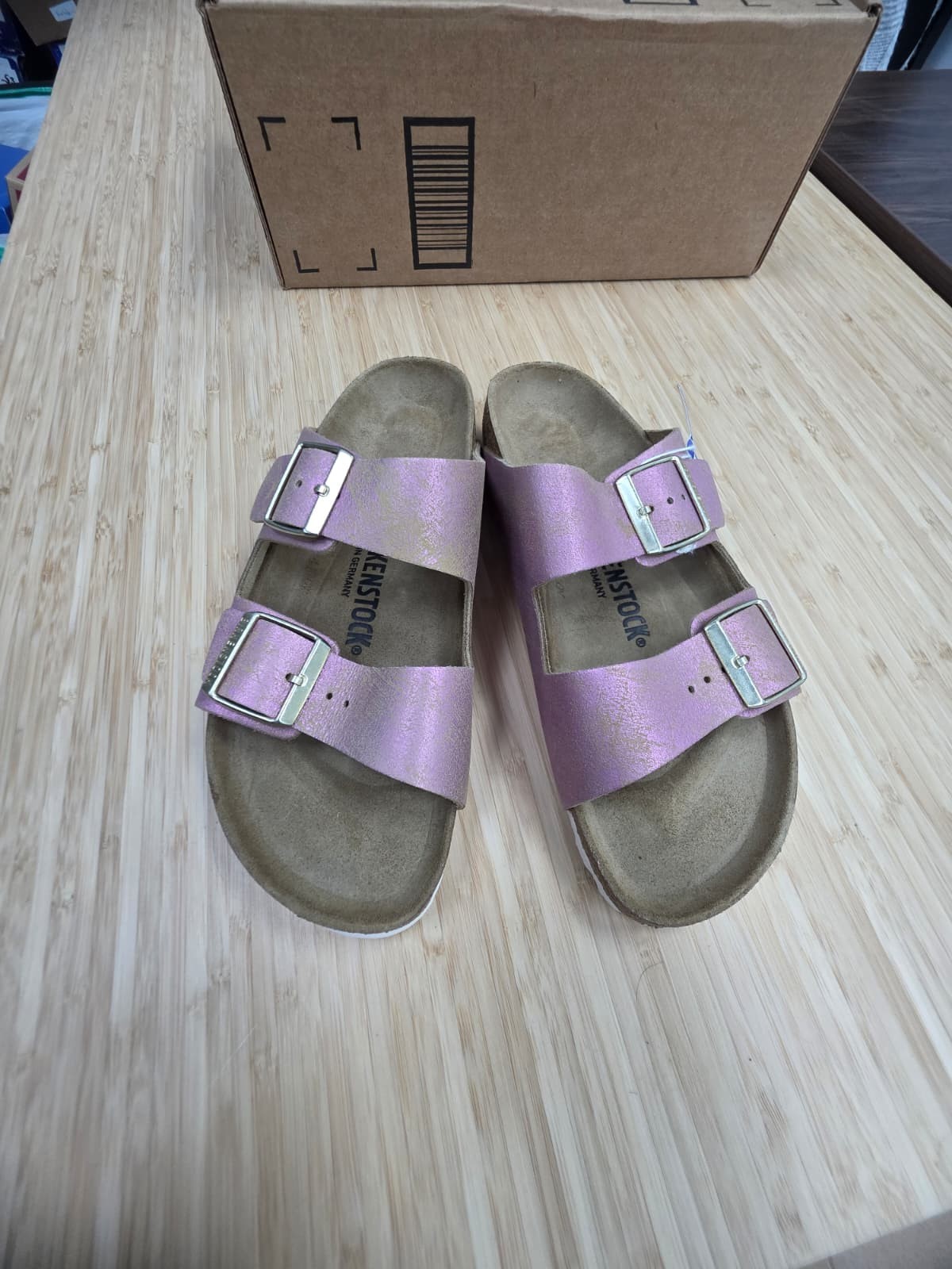 Birkenstock Arizona Birko Sandals Unisex Washed Metallic Pink Size EU39/US W8-M6