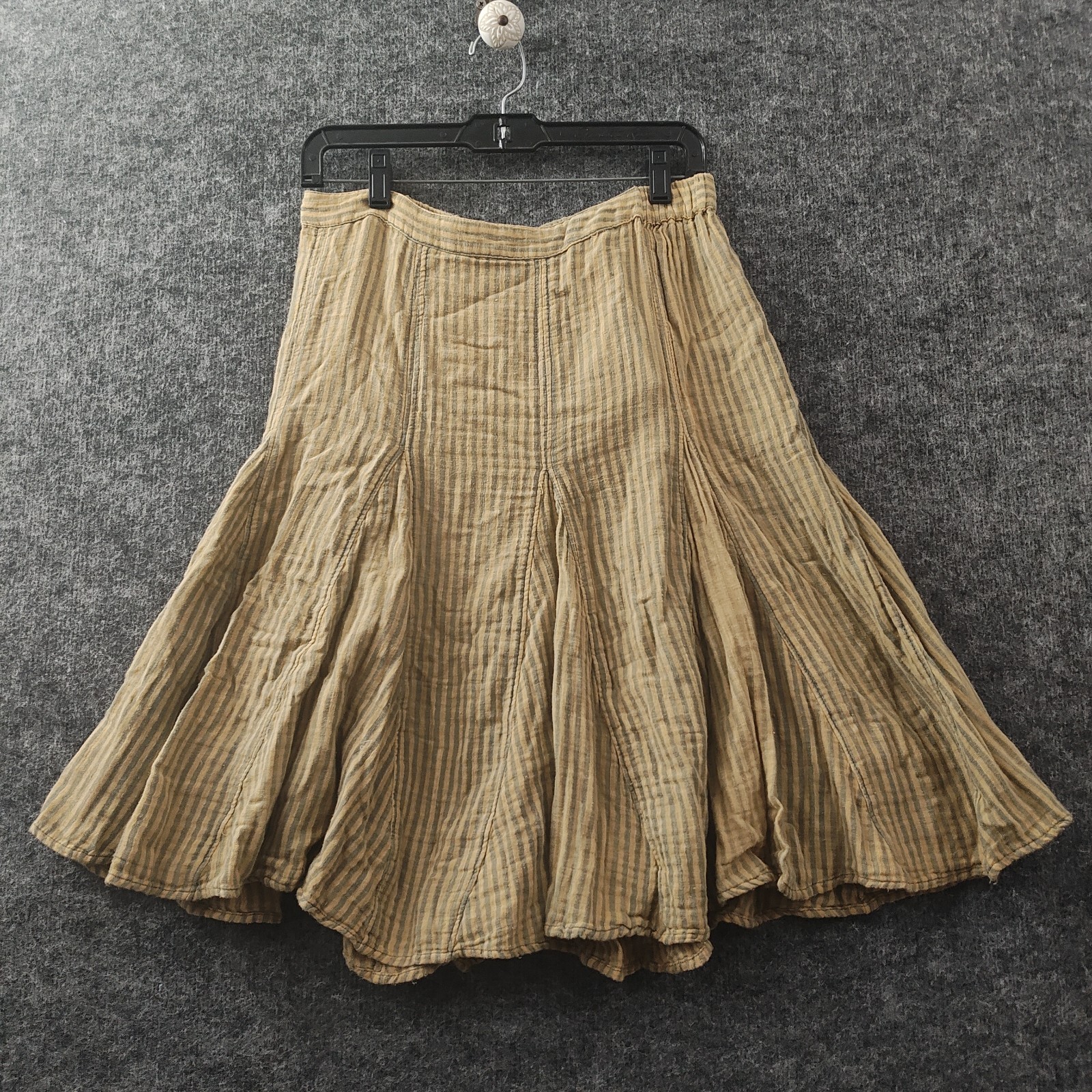Free People Candace Midi Skirt XS Yellow Beige Striped Waistbant Low Rise PullOn