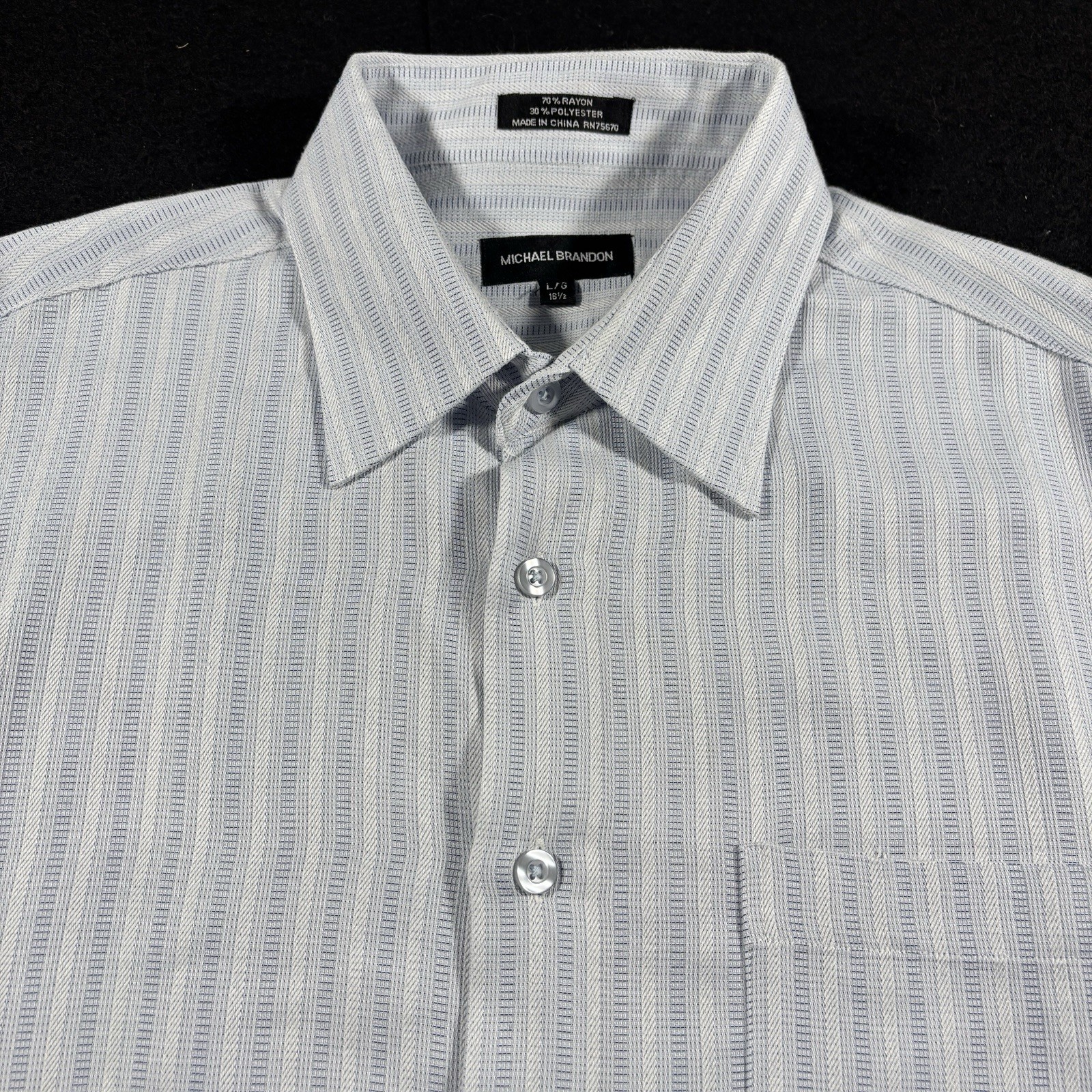 Michael Brandon Rayon Blend Camp Shirt Men’s L Blue Stripe Button Up 16.5