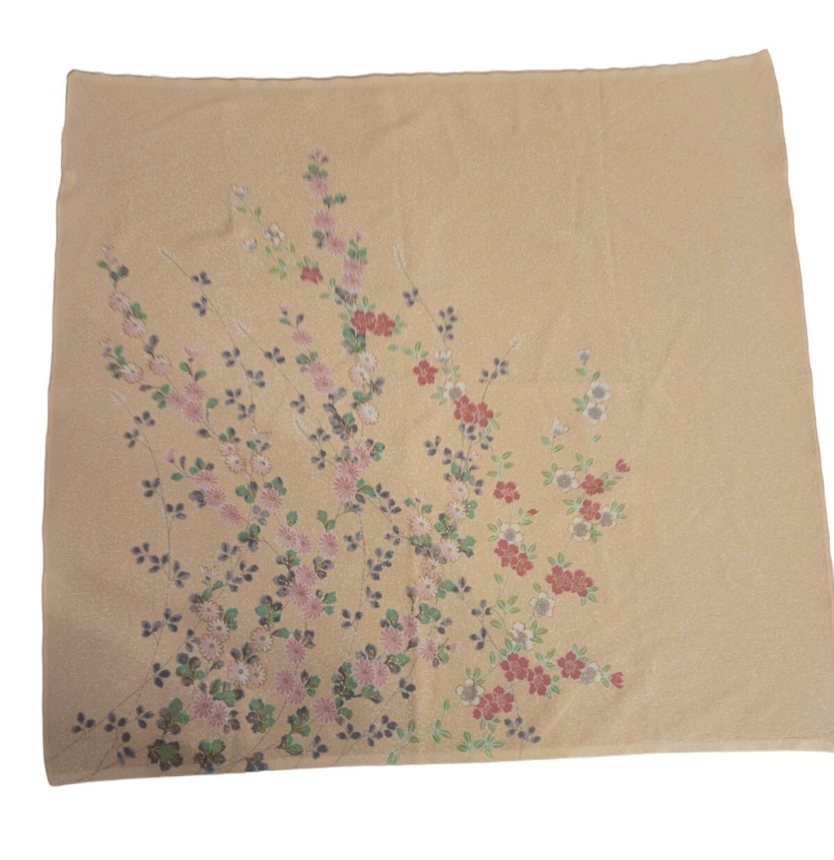 Yellow Pink Gray & White Nylon Flowered Scarf Vintage