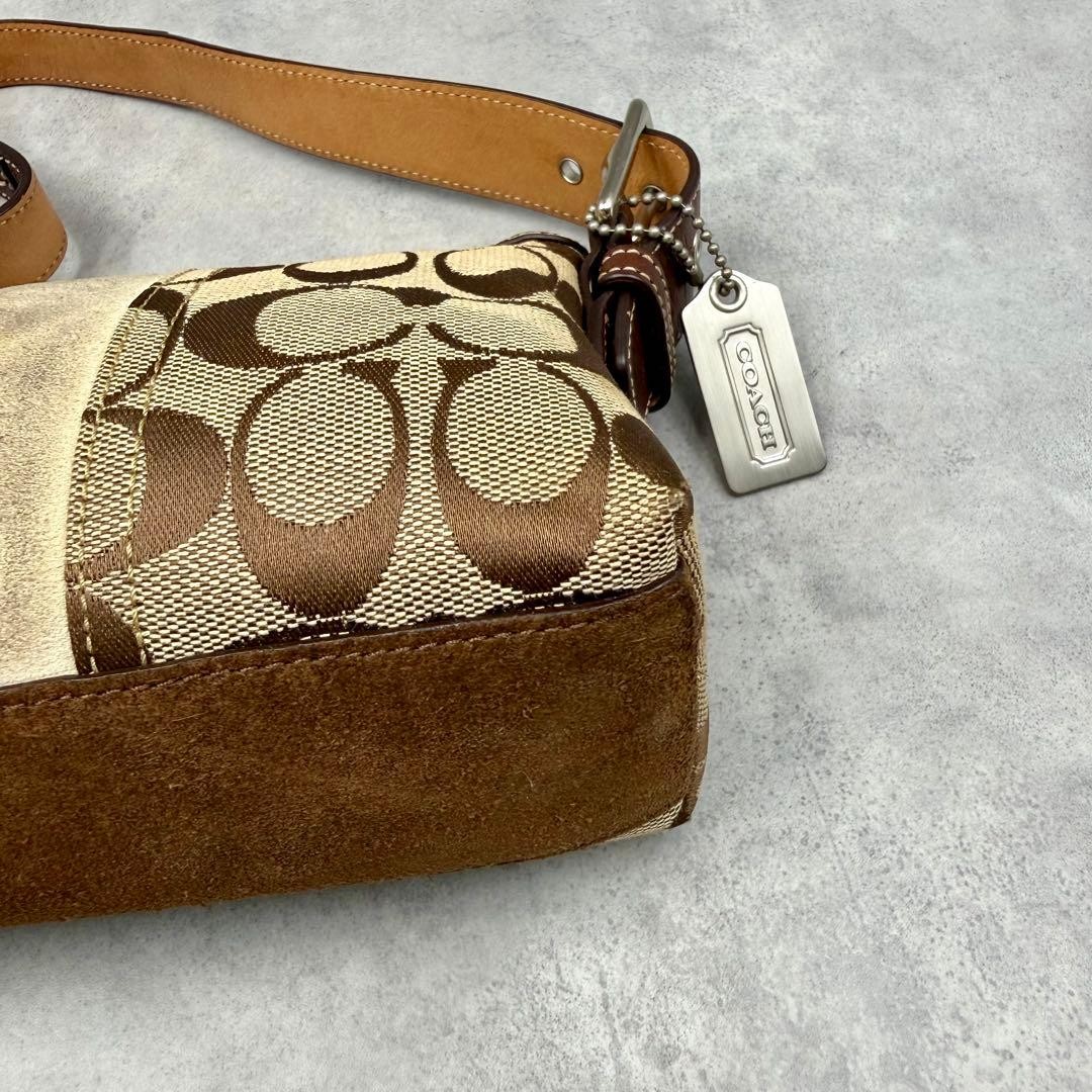 COACH Signature Accessory Pouch Stripe 7039 Brown Vintage Small Shoulder bag