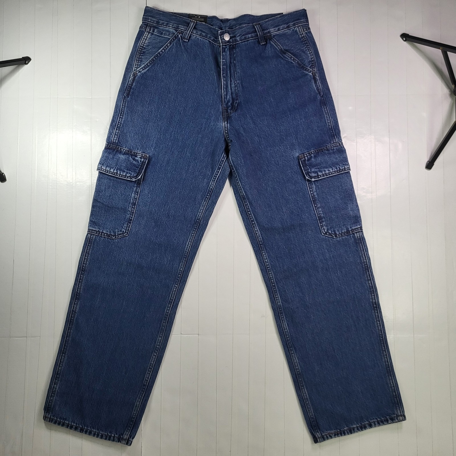 Levis Premium 568 Cargo Jeans 34×32 Men’s Loose Straight Blue New With Tags