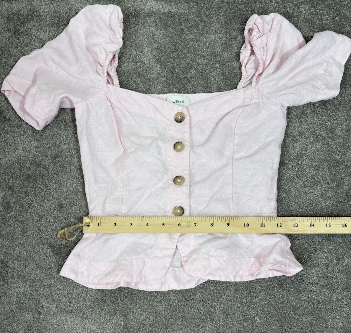 Wilfred Puff Sleeve Top Baby Pink Button Front Cottagecore Coquette Linen XXS