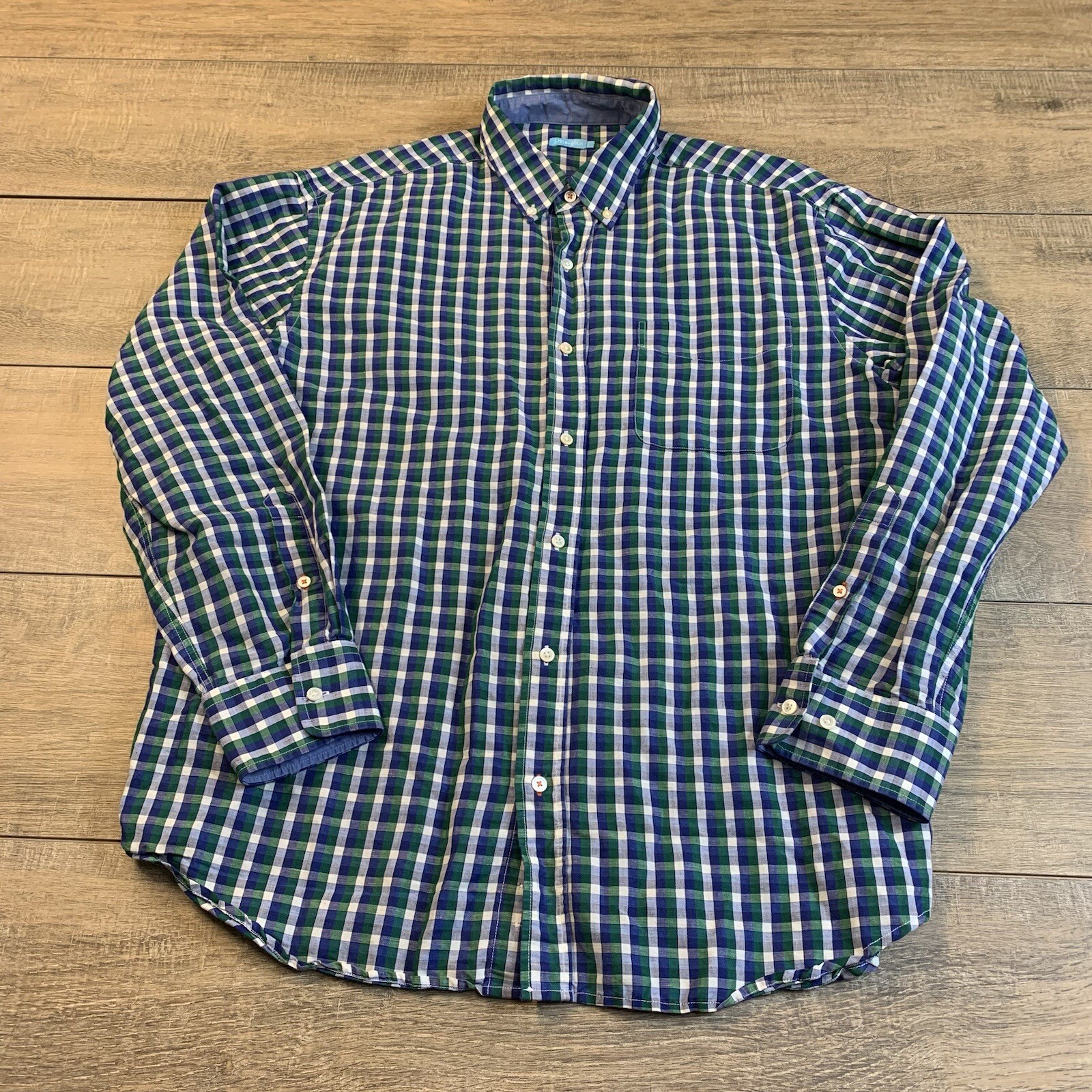 J McLaughlin Mens Long Sleeve Button Up Shirt Size Large 52% Linen Check B16