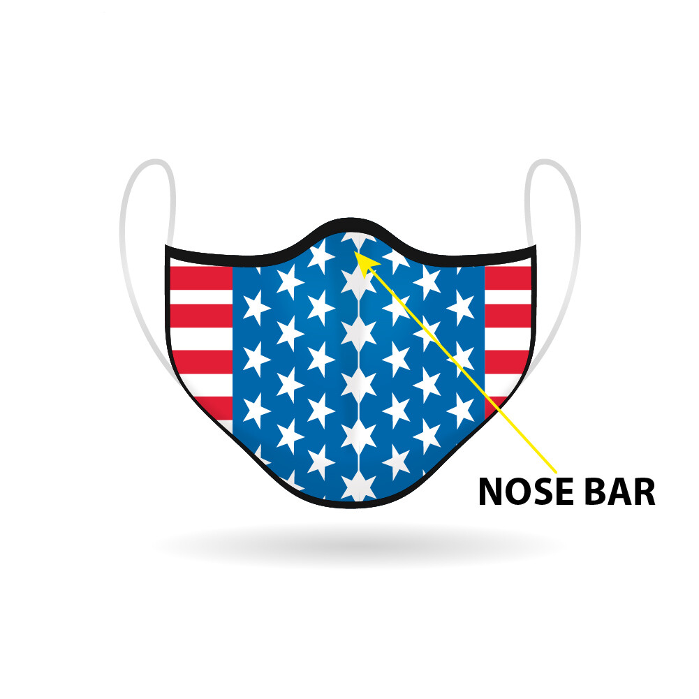 American Flag USA Face Mask 2-Ply – Soft Cloth – Re-usable, Washable, Durable