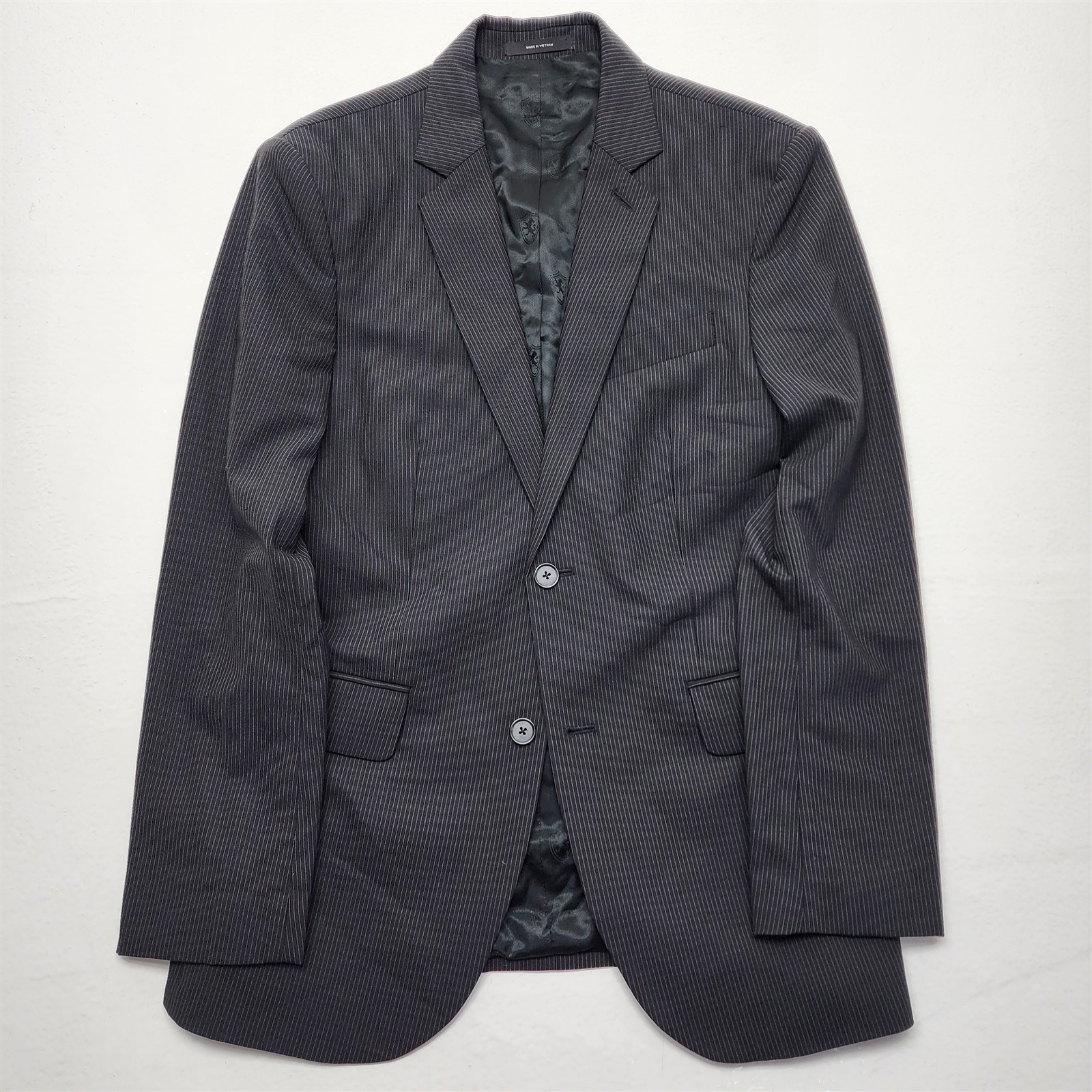 Express 38R 32×30 Black Pinstripe Wool Blend Stretch 2Btn 2Pc Jacket Pants Suit