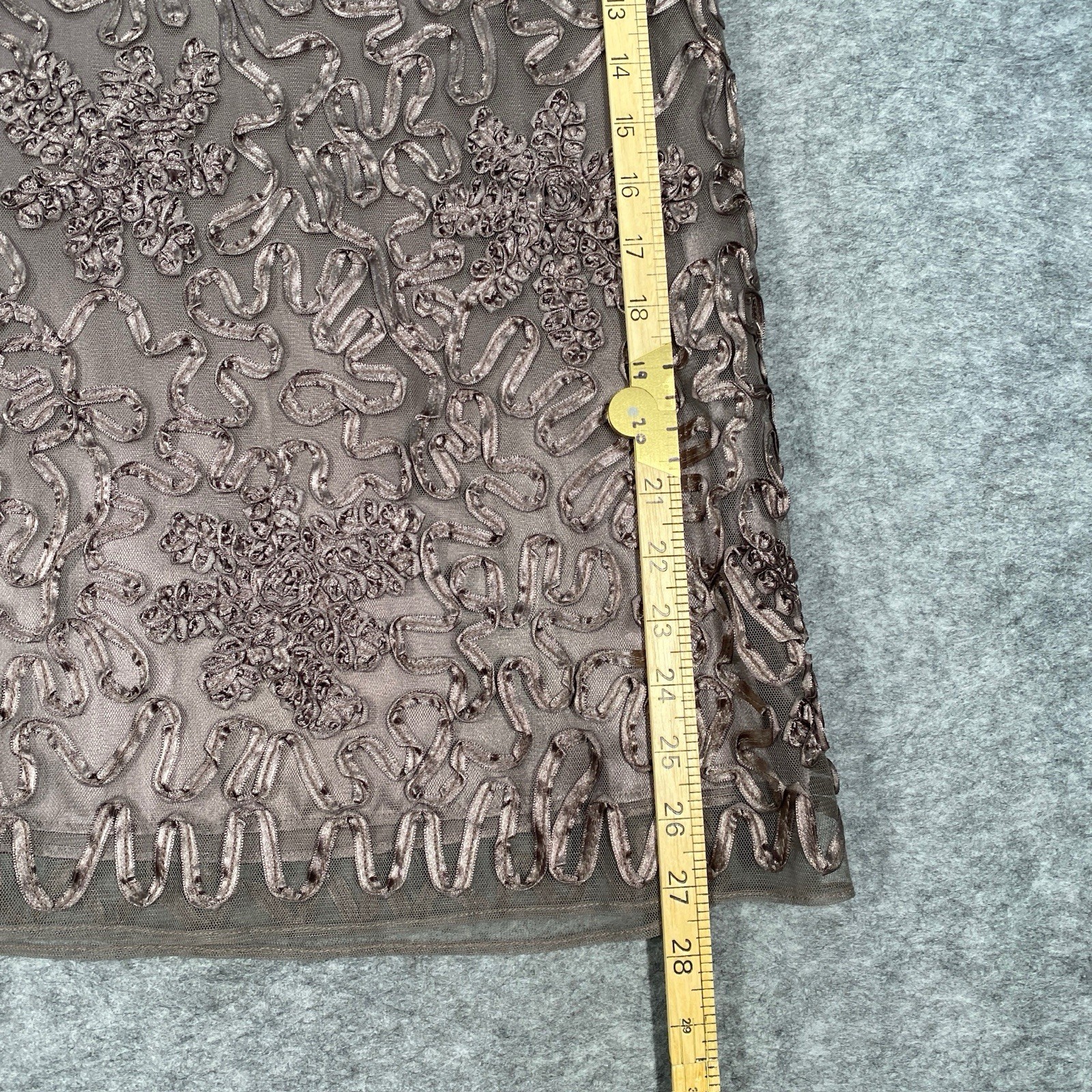 M&S Autograph Size 12 Taupe skirt Lined Lace outer with Embroidery length 27in