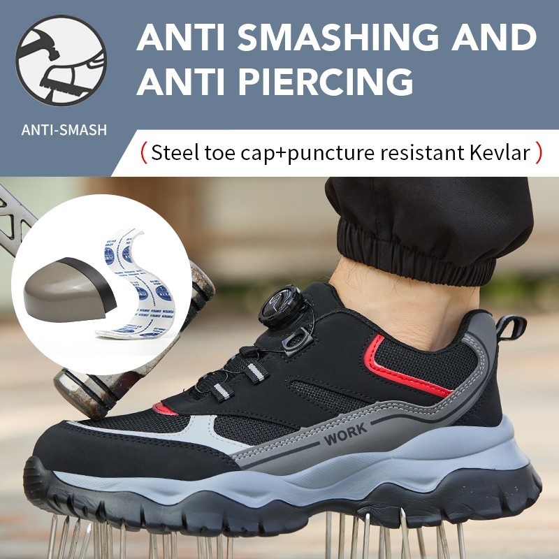 Work Safety Shoes For Men Breathable Work Sneakers Steel Toe Shoes Anti-puncture