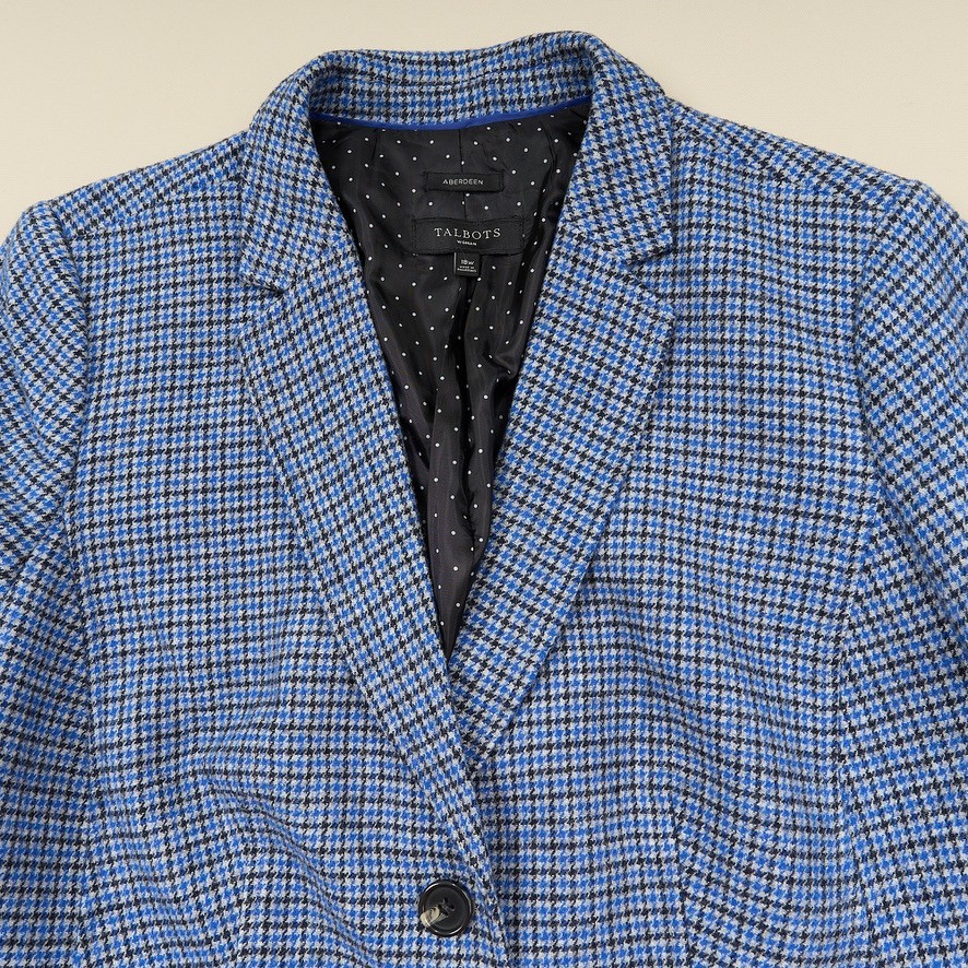 Talbots Aberdeen Wool Blend Blazer Womens Sz 18W Plus Blue Plaid Lined