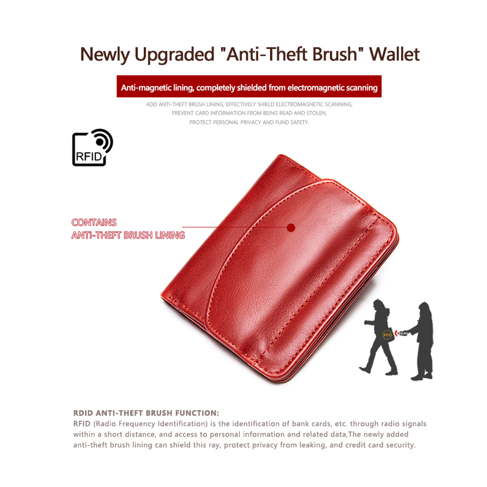 RFID Multi-functional Leather Wallet 8 Card Slots Coin Pocket Compact Stylish