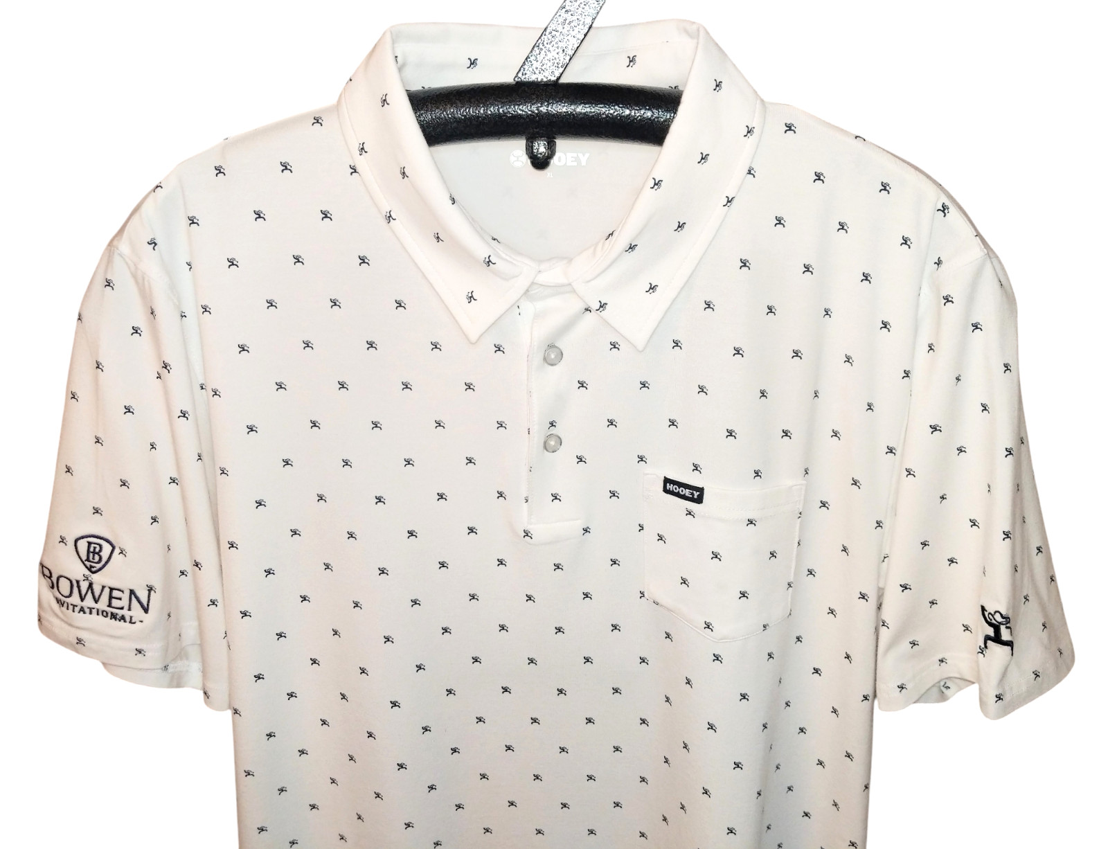 HOOEY Hot Shot Golf Polo Shirt Bowen Invitational Mens Sz XL White All Over Logo