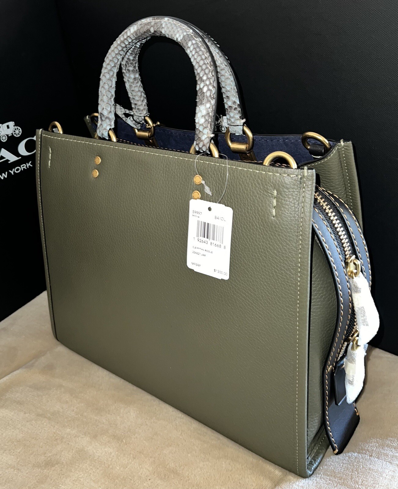 Coach 1941 MTO Rogue Bag In Colorblock With Snakeskin Detail, Style 59997, NWT!