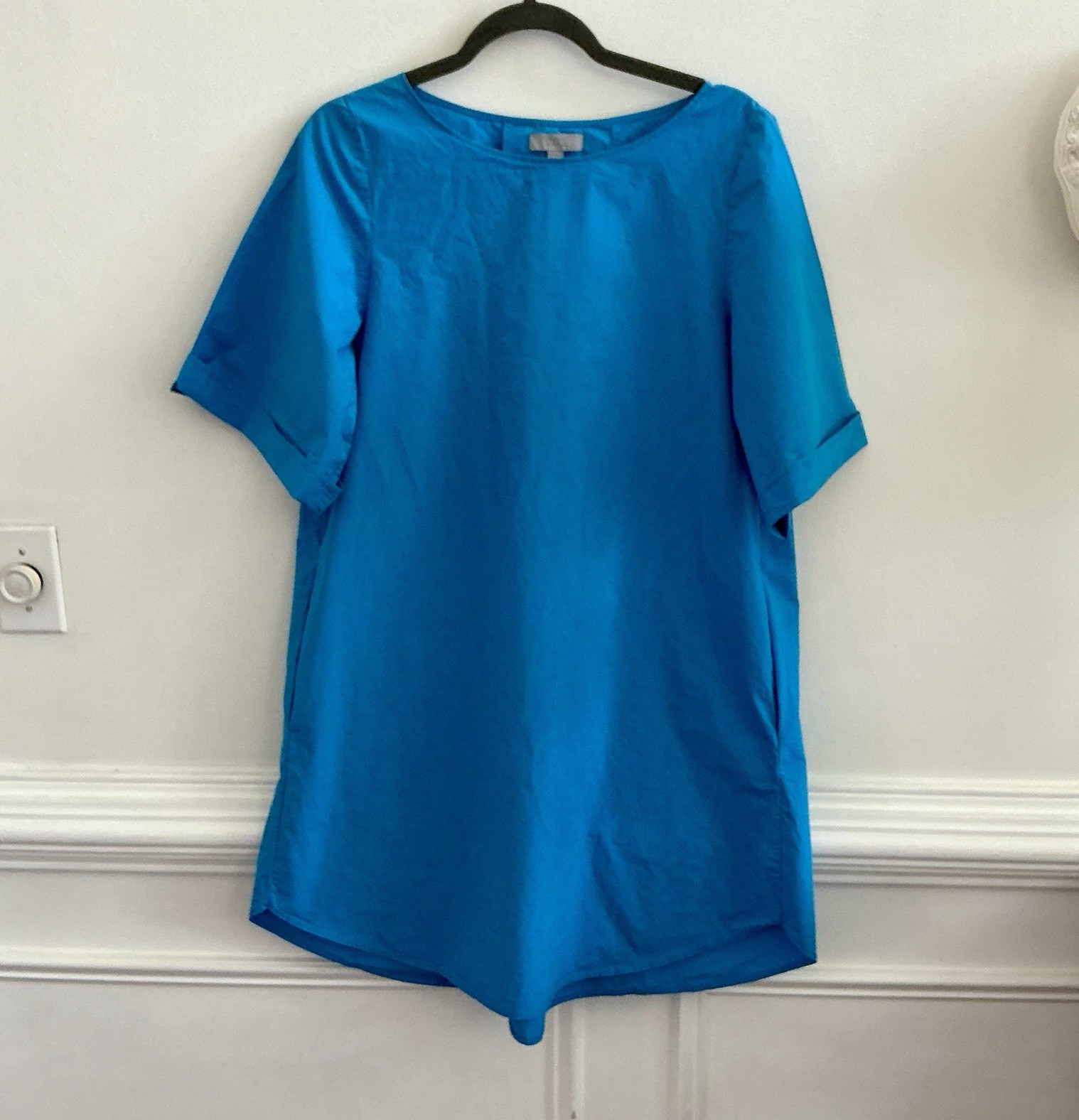 COS Women’s Blue 100% Cotton Woven Pleated Round Neck Tunic Top/Dress Size 36