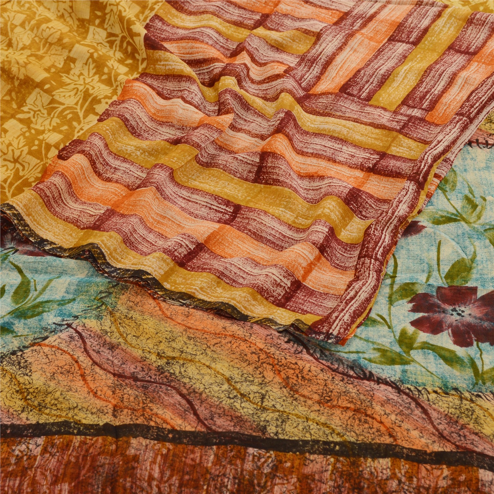 Sanskriti Vintage Sarees 100% Pure Georgette Silk Printed Sari 5 Yd Craft Fabric