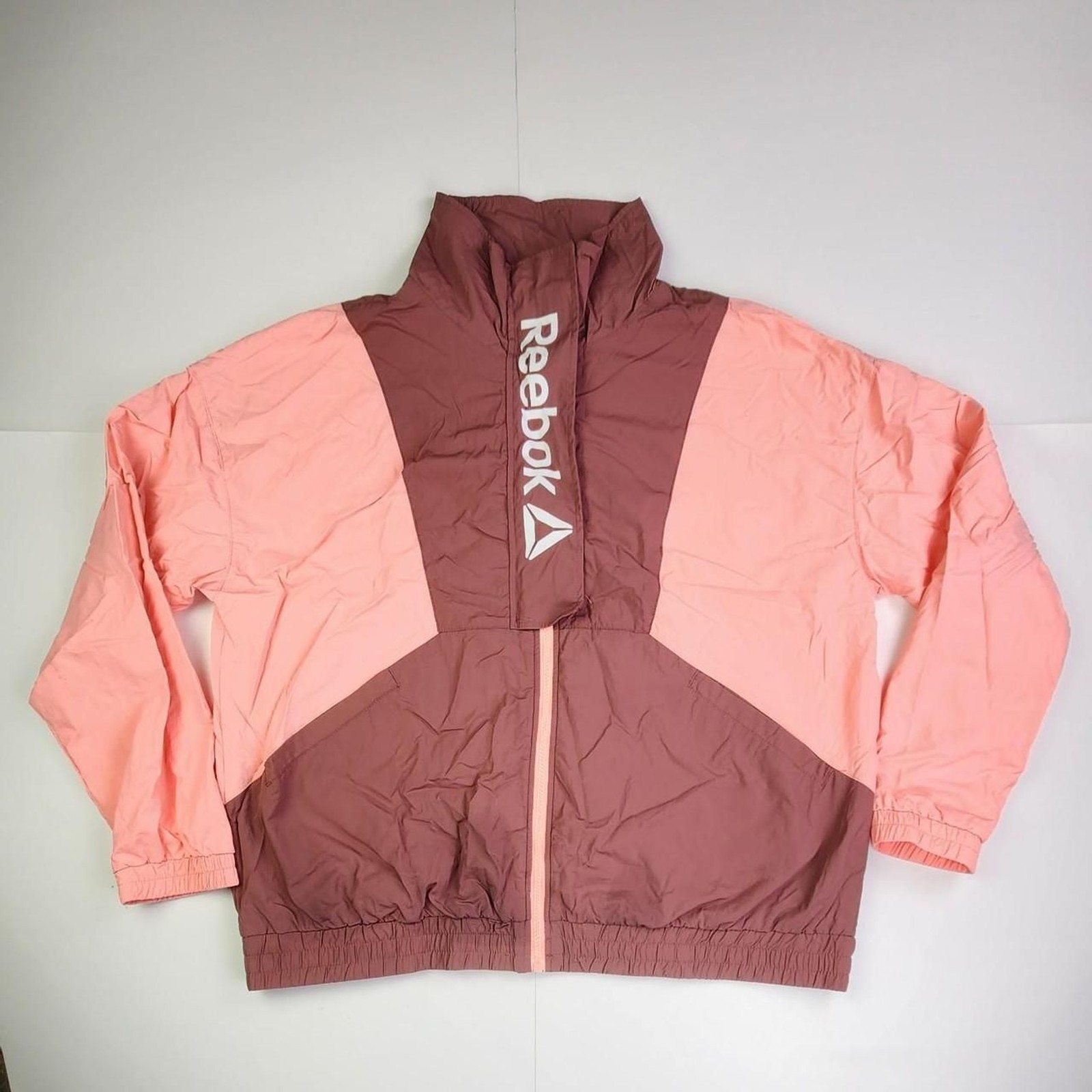 Reebok Vintage Style Colorblock Windbreaker Jacket Pink Brown Women’s XL