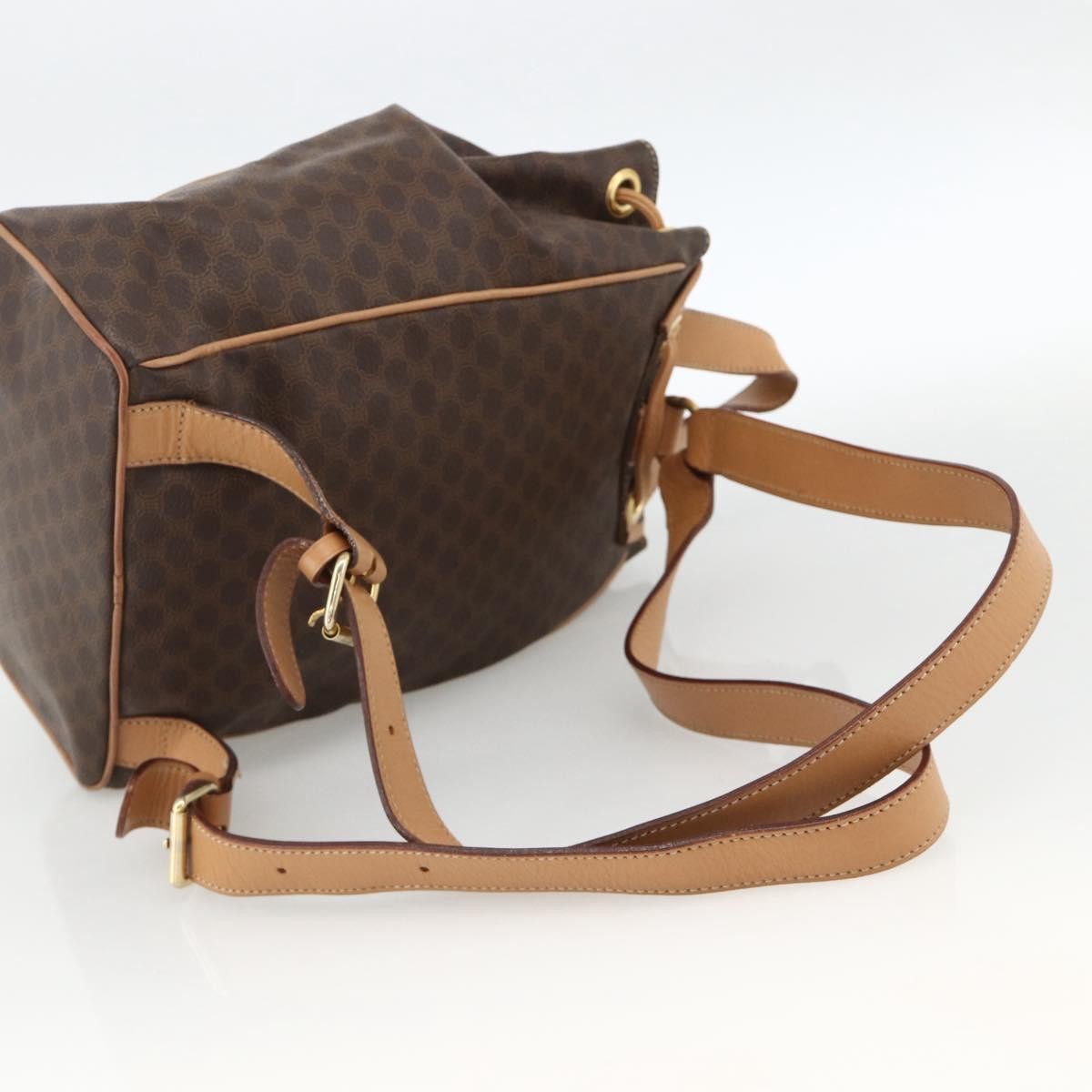 CELINE Macadam Canvas Backpack PVC Leather Brown Gold Auth BAZ796A